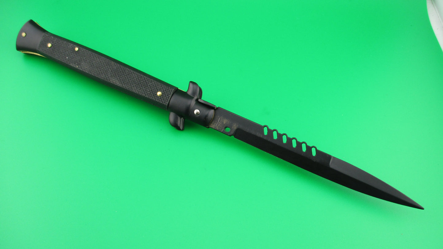 FRANK B 28cm Italian PROTOTYPE Black Mamba Stiletto Swivel bolster checkered automatic knife