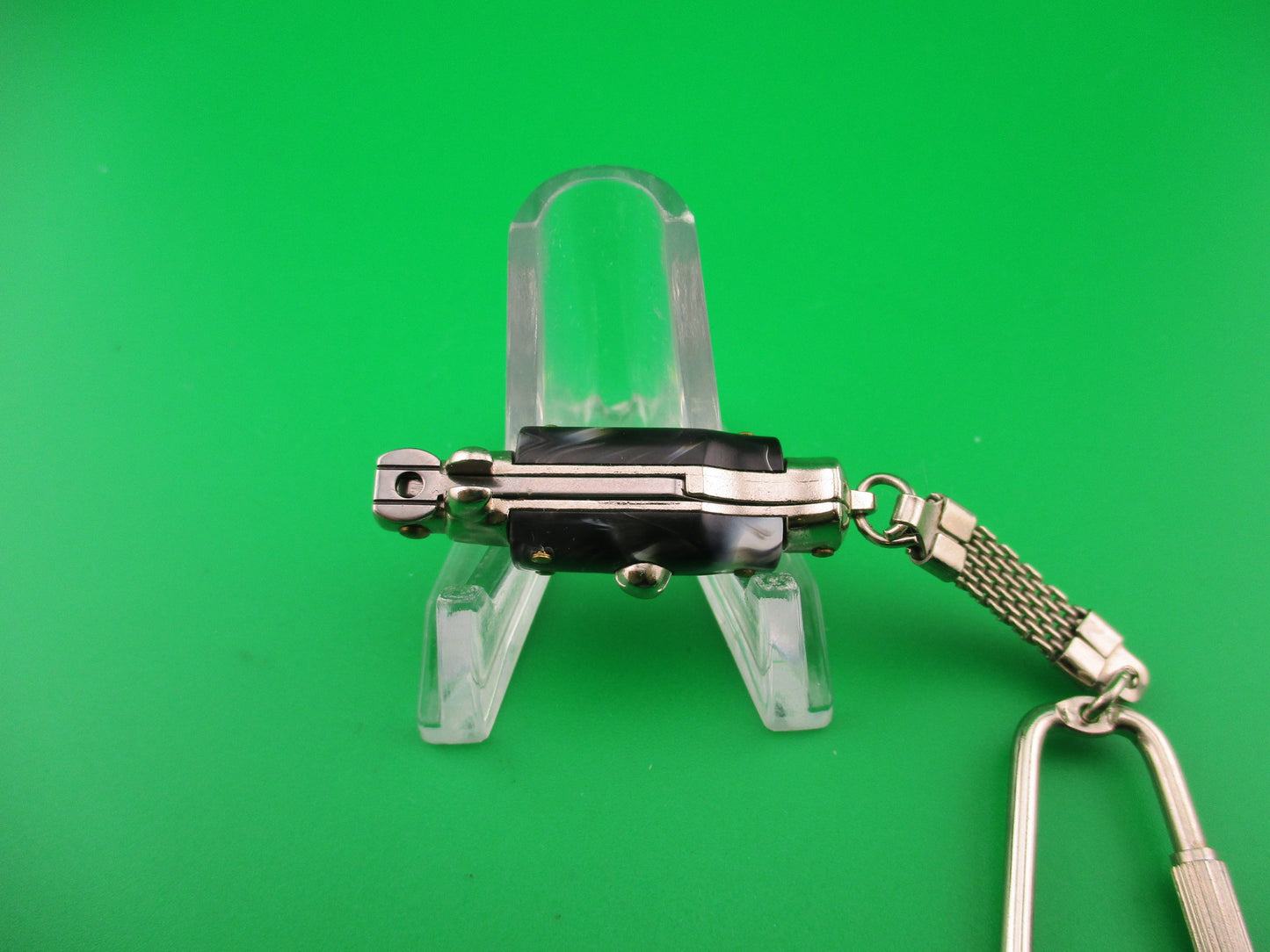 INOX ITALY 7cm Italian Picklock Stiletto Black & Gray Swirl Keychain automatic tiny knife