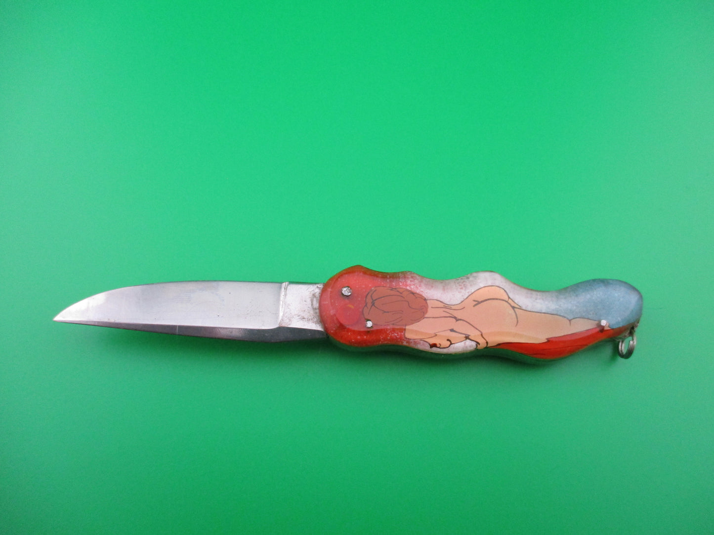 Russian Prison knife Nude woman red cloth switchblade keychain