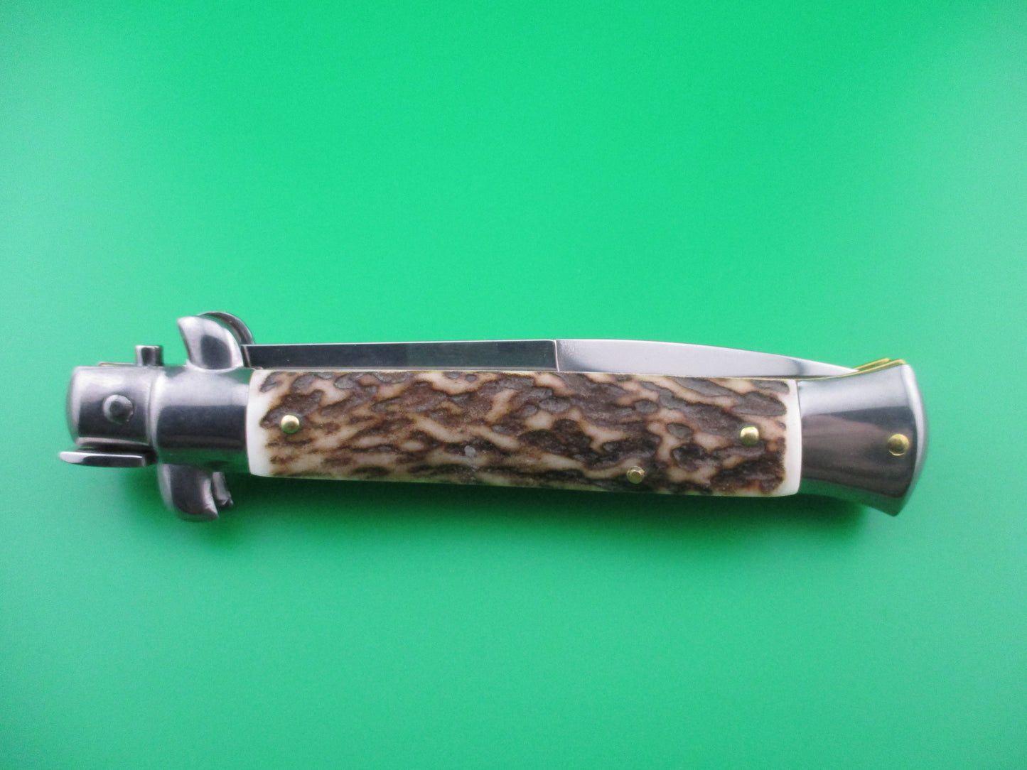 z Frank B 23cm Italian 9 inch Stag swivel bolster automatic knife
