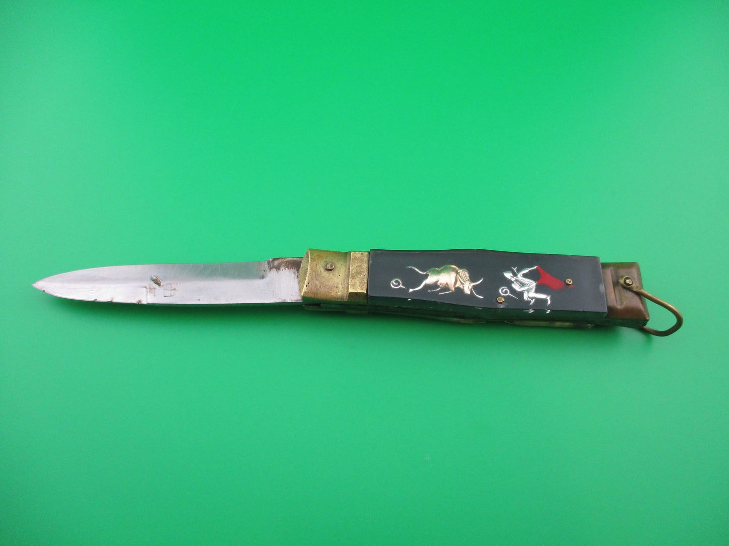 z STAINLESS STEEL Mexican souvenir Bullfighter lever knife green bayonet blade