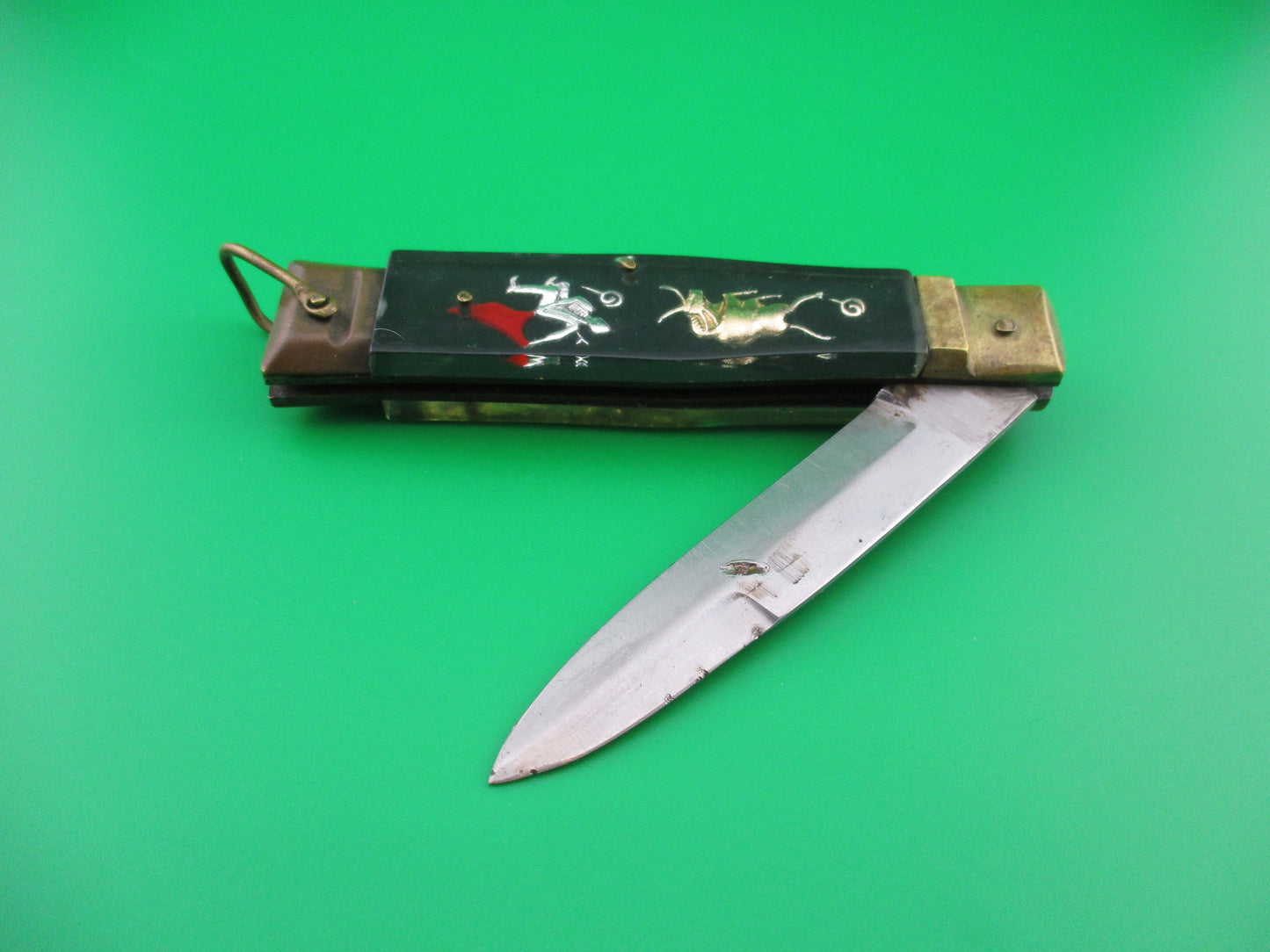 z STAINLESS STEEL Mexican souvenir Bullfighter lever knife green bayonet blade