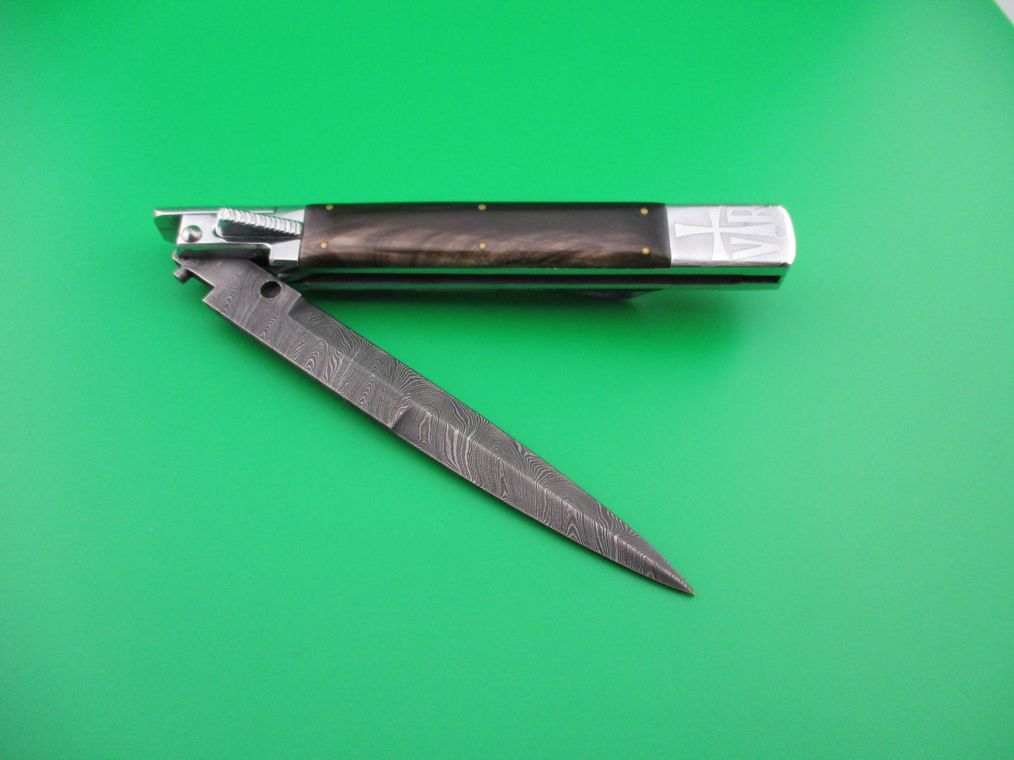 z Armenian Doctor Knife Custom Damascus Horn switchblade