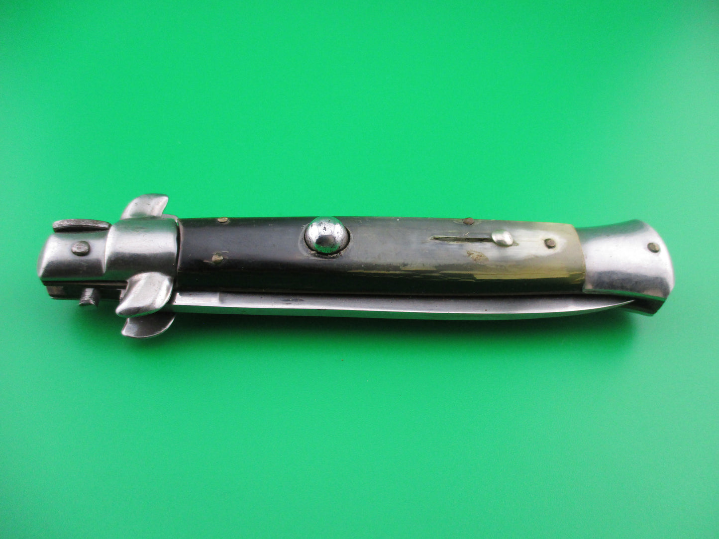 INOX 23cm Italian Stiletto horn handled switchblade knife