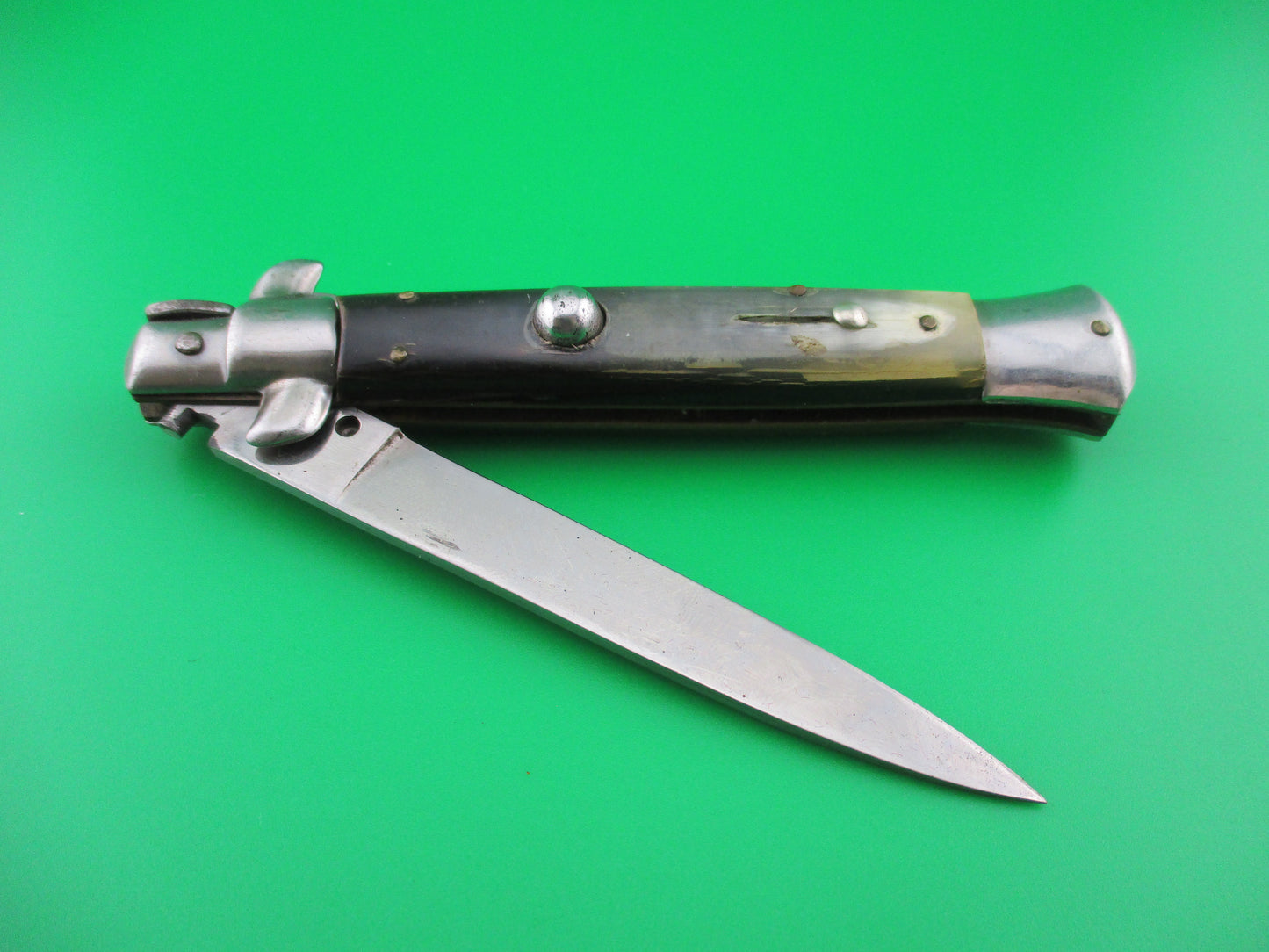 INOX 23cm Italian Stiletto horn handled switchblade knife