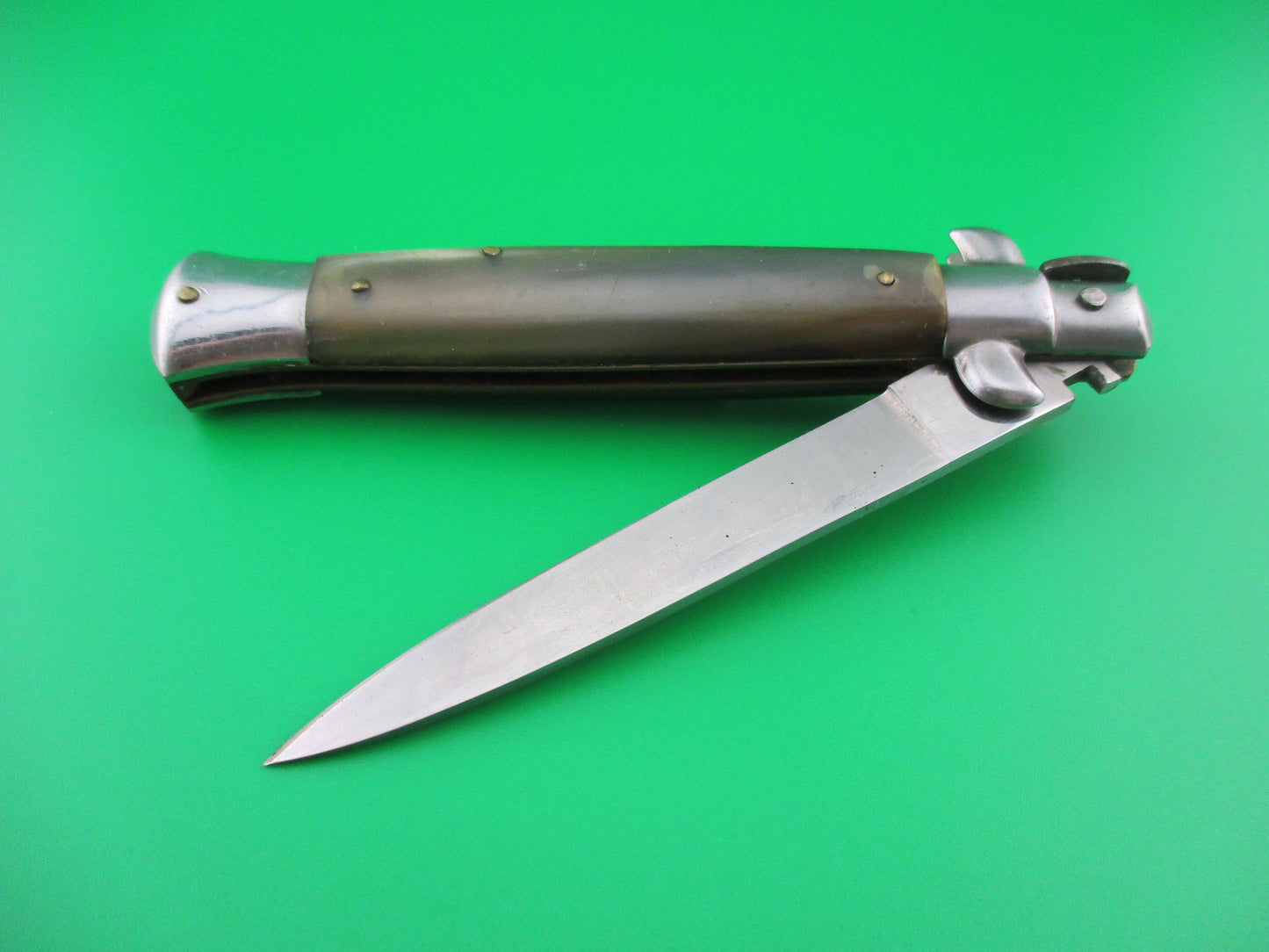 INOX 23cm Italian Stiletto horn handled switchblade knife
