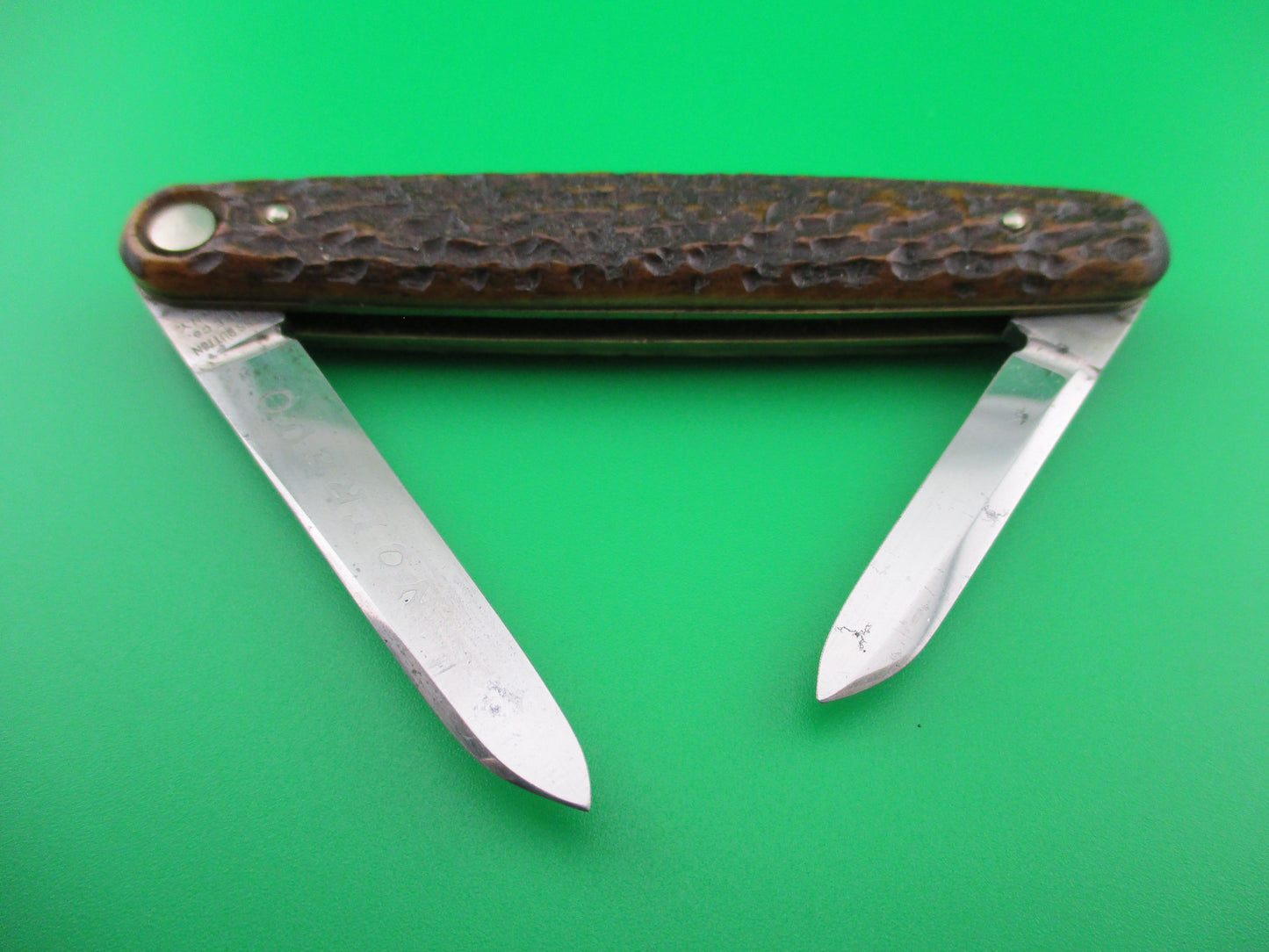 z Press Button Knife Co Medium double bone Etched NOTREVO