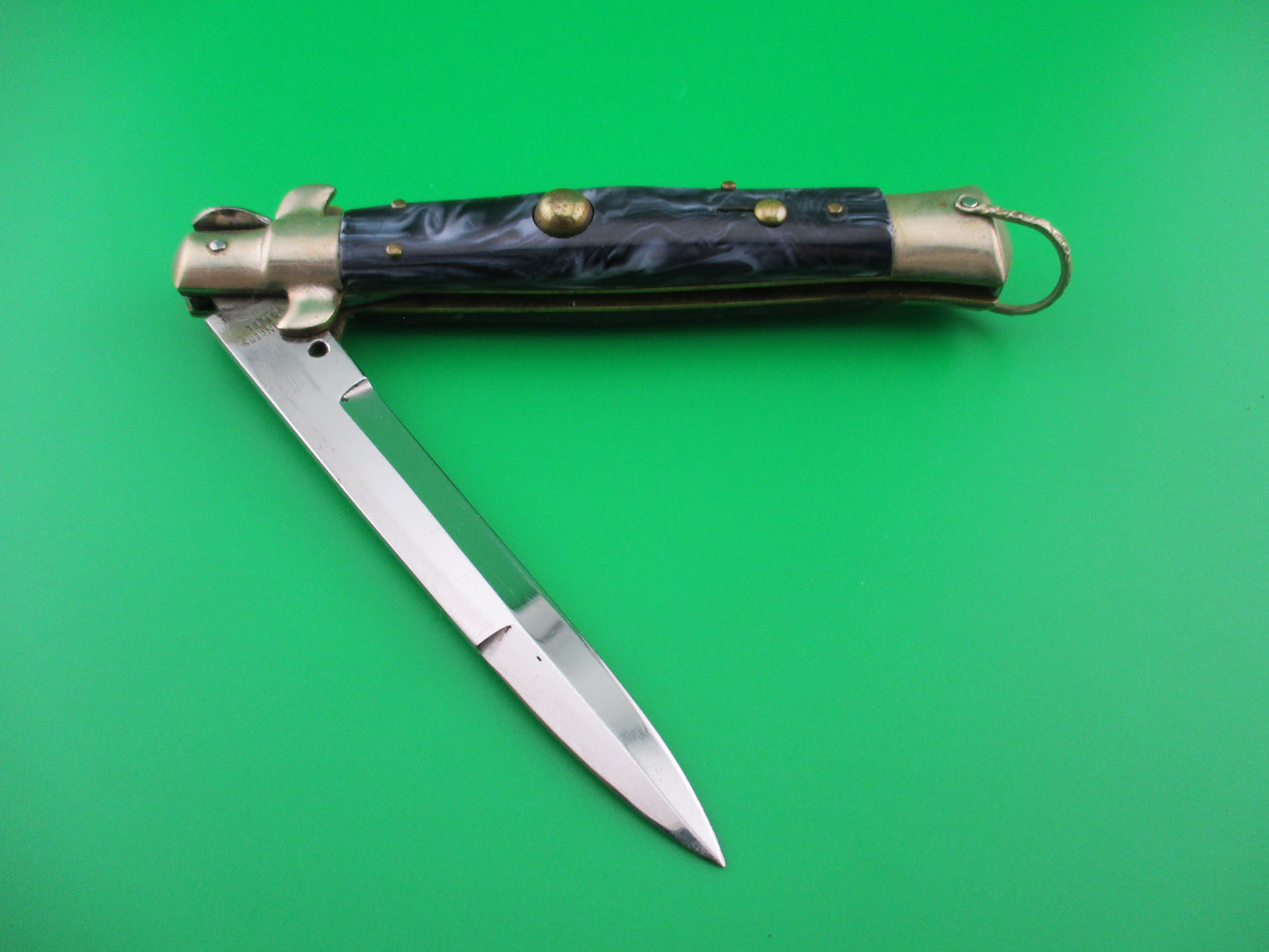 Vintage Japanese 23cm Picklock Blue swirl NOS automatic knife