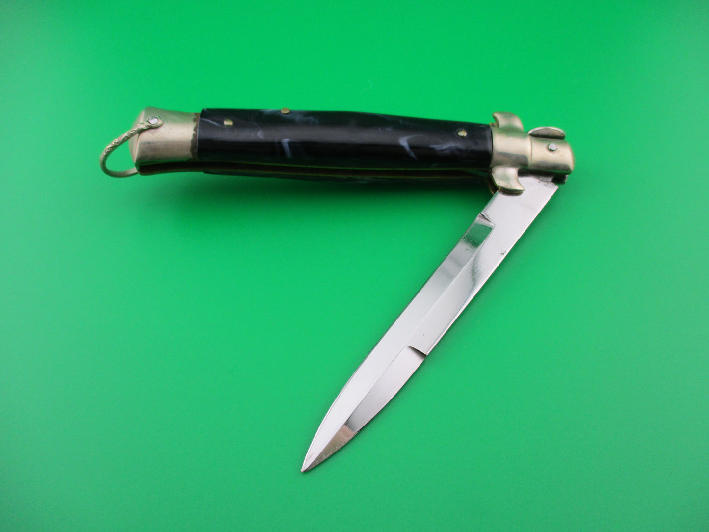 Vintage Japanese 23cm Picklock Blue swirl NOS automatic knife