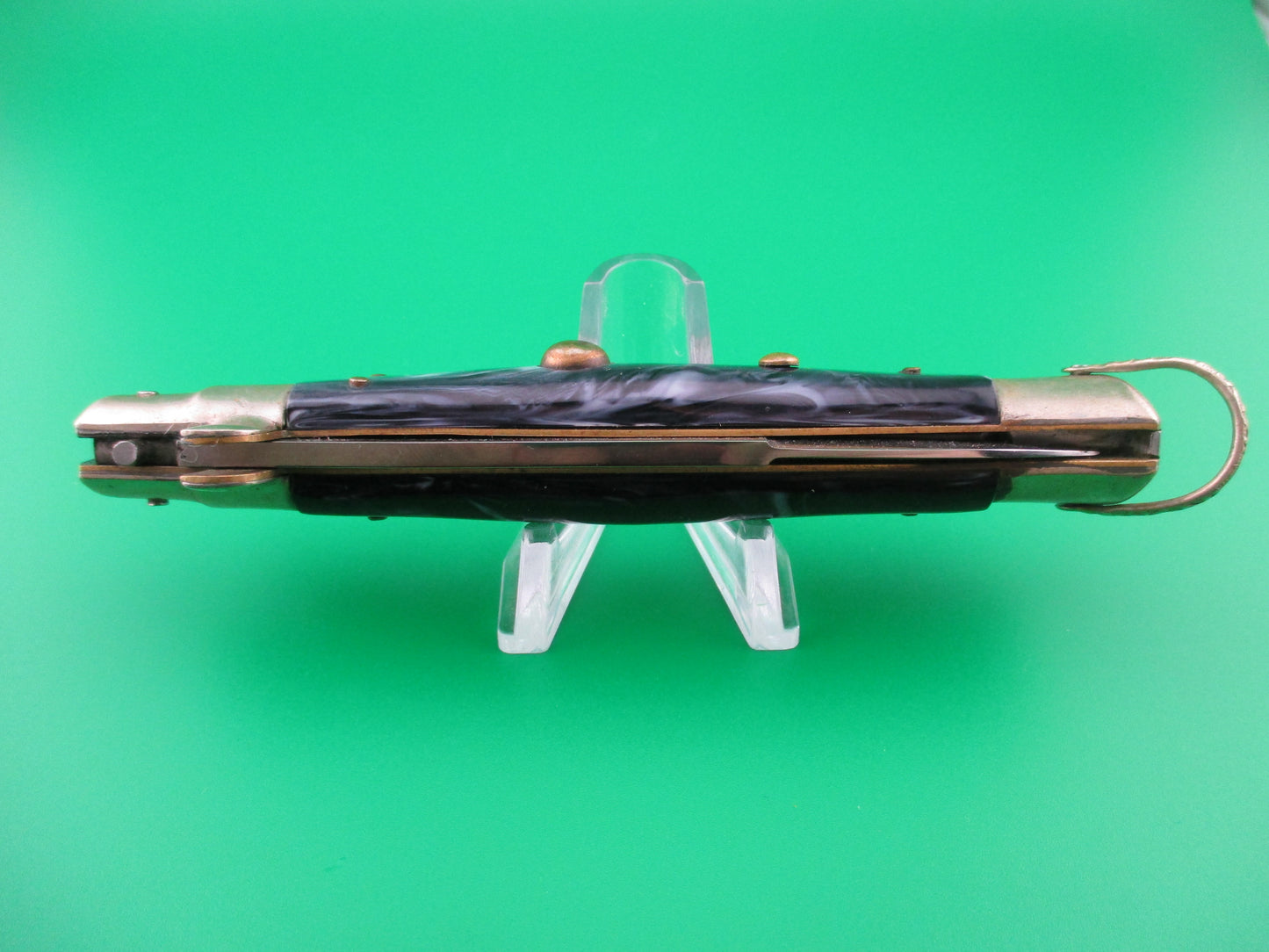Vintage Japanese 23cm Picklock Blue swirl NOS automatic knife