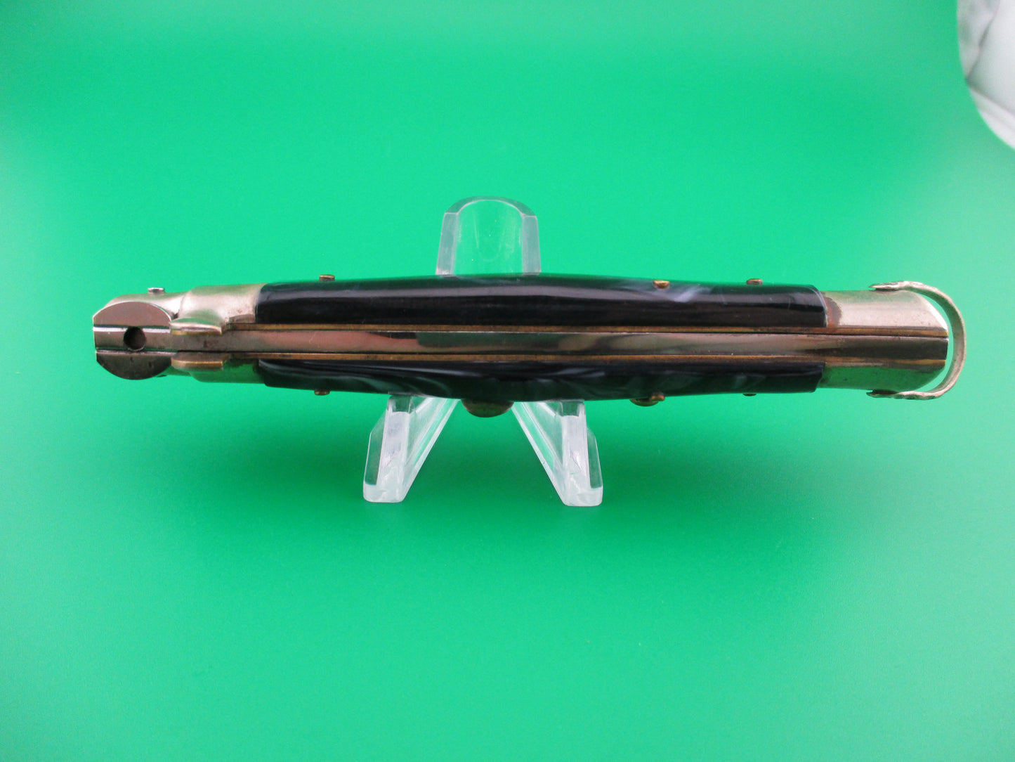 Vintage Japanese 23cm Picklock Blue swirl NOS automatic knife
