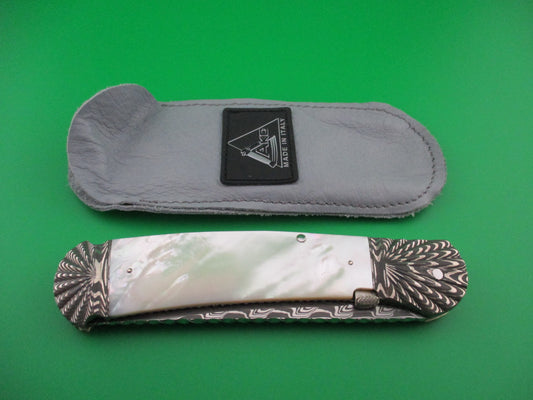 z Ken Steigerwalt Prototype Damascus Mother of Pearl Lefty Automatic Custom knife