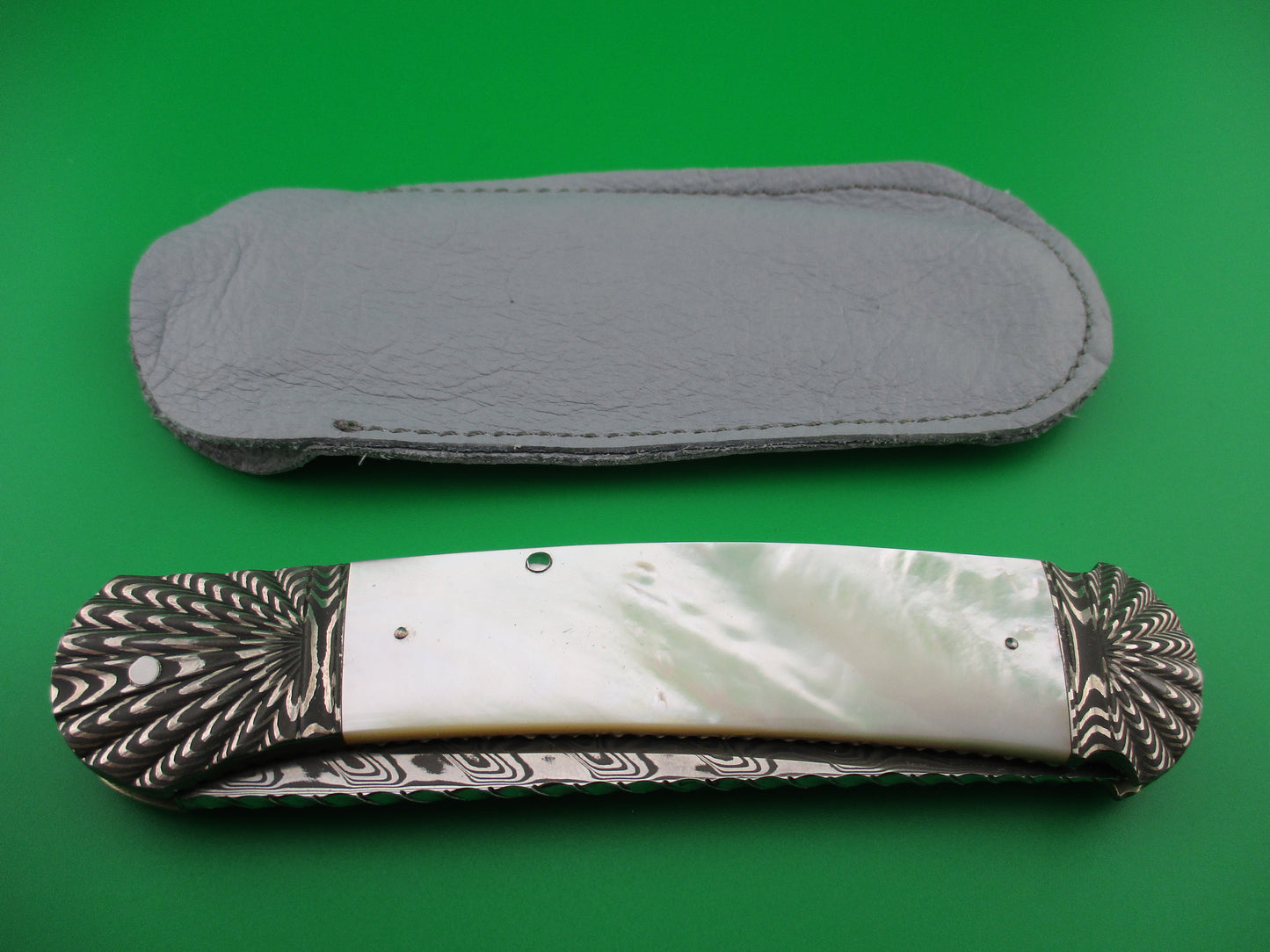 z Ken Steigerwalt Prototype Damascus Mother of Pearl Lefty Automatic Custom knife