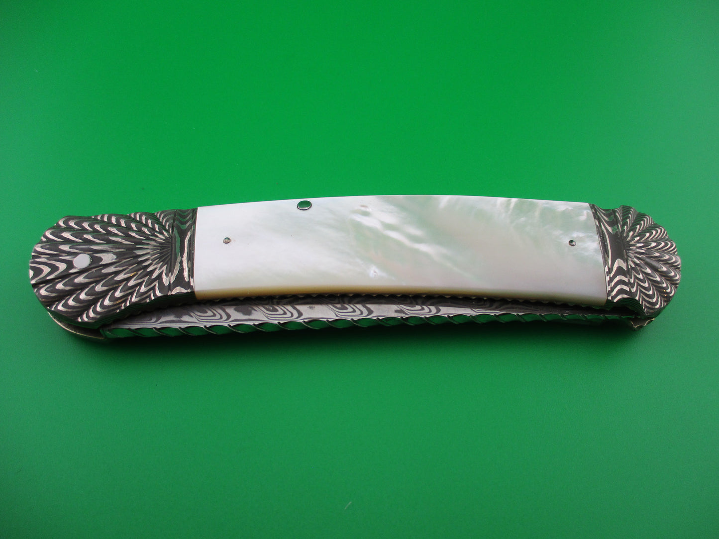 z Ken Steigerwalt Prototype Damascus Mother of Pearl Lefty Automatic Custom knife