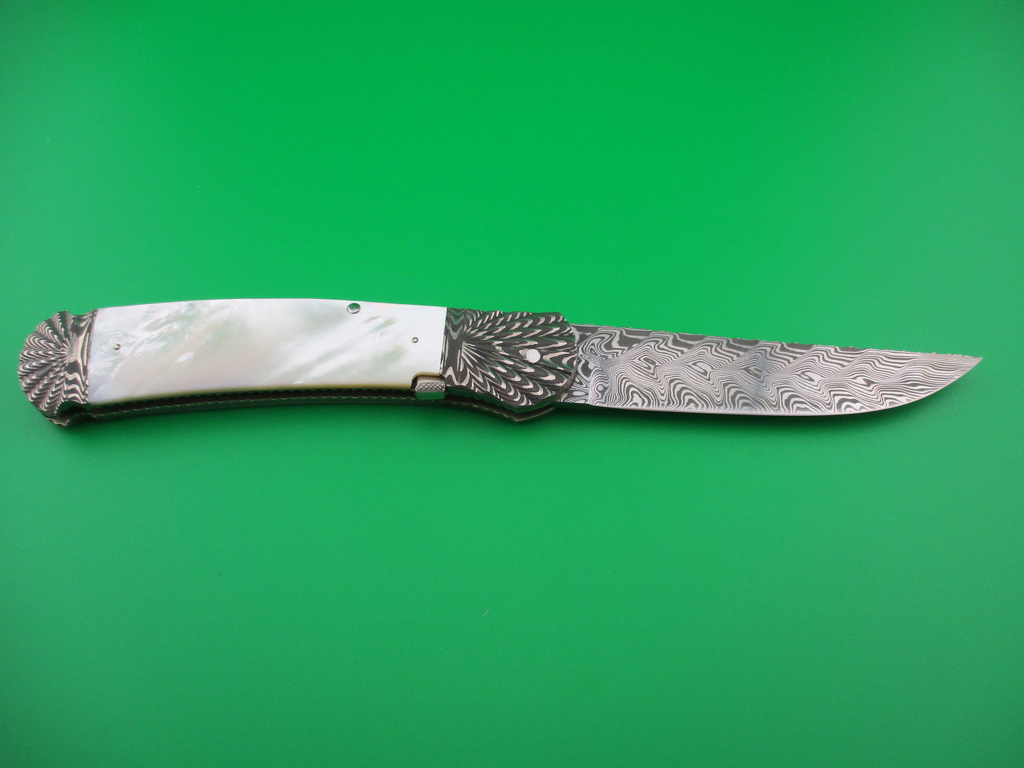 z Ken Steigerwalt Prototype Damascus Mother of Pearl Lefty Automatic Custom knife