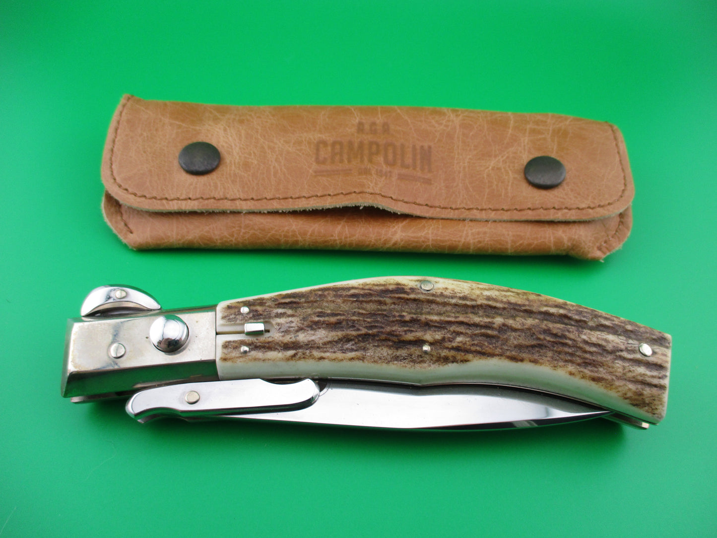 z Lepre Managio Italian 25cm Picklock Stag Swing guard automatic knife