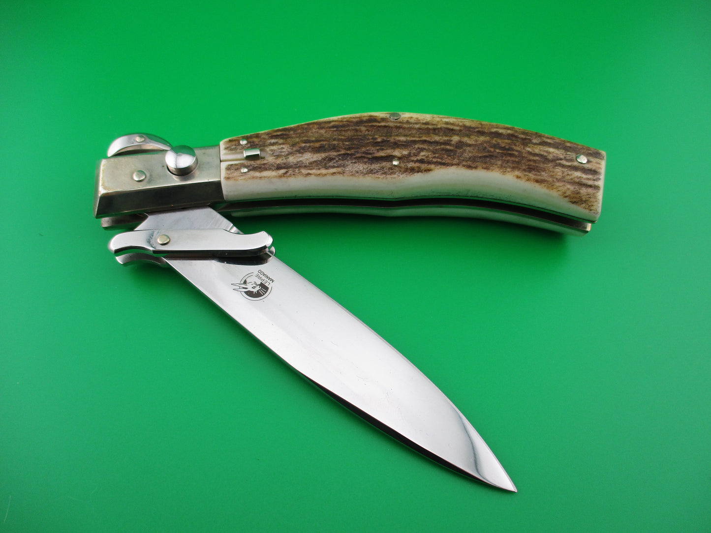 z Lepre Managio Italian 25cm Picklock Stag Swing guard automatic knife