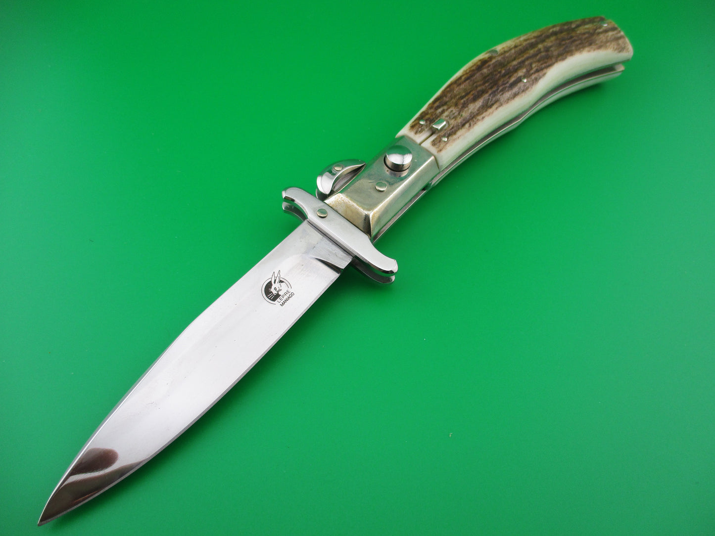 z Lepre Managio Italian 25cm Picklock Stag Swing guard automatic knife