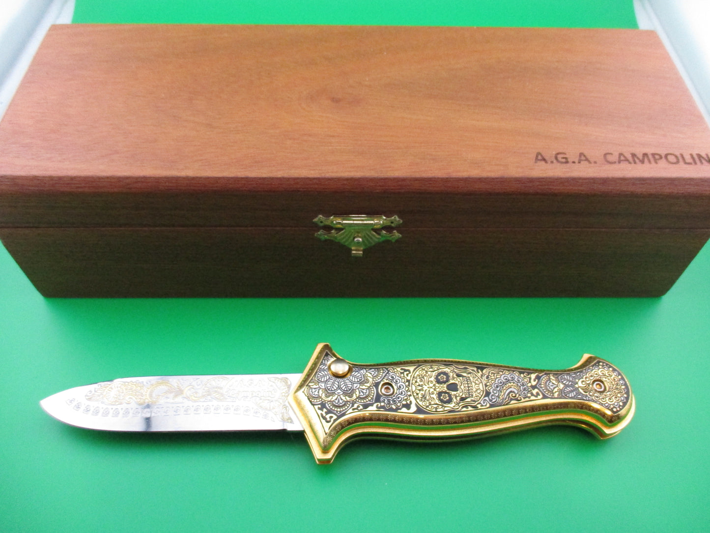 AGA CAMPOLIN GOLD AURY 1 of 20 Dia de la Muertos automatic knife