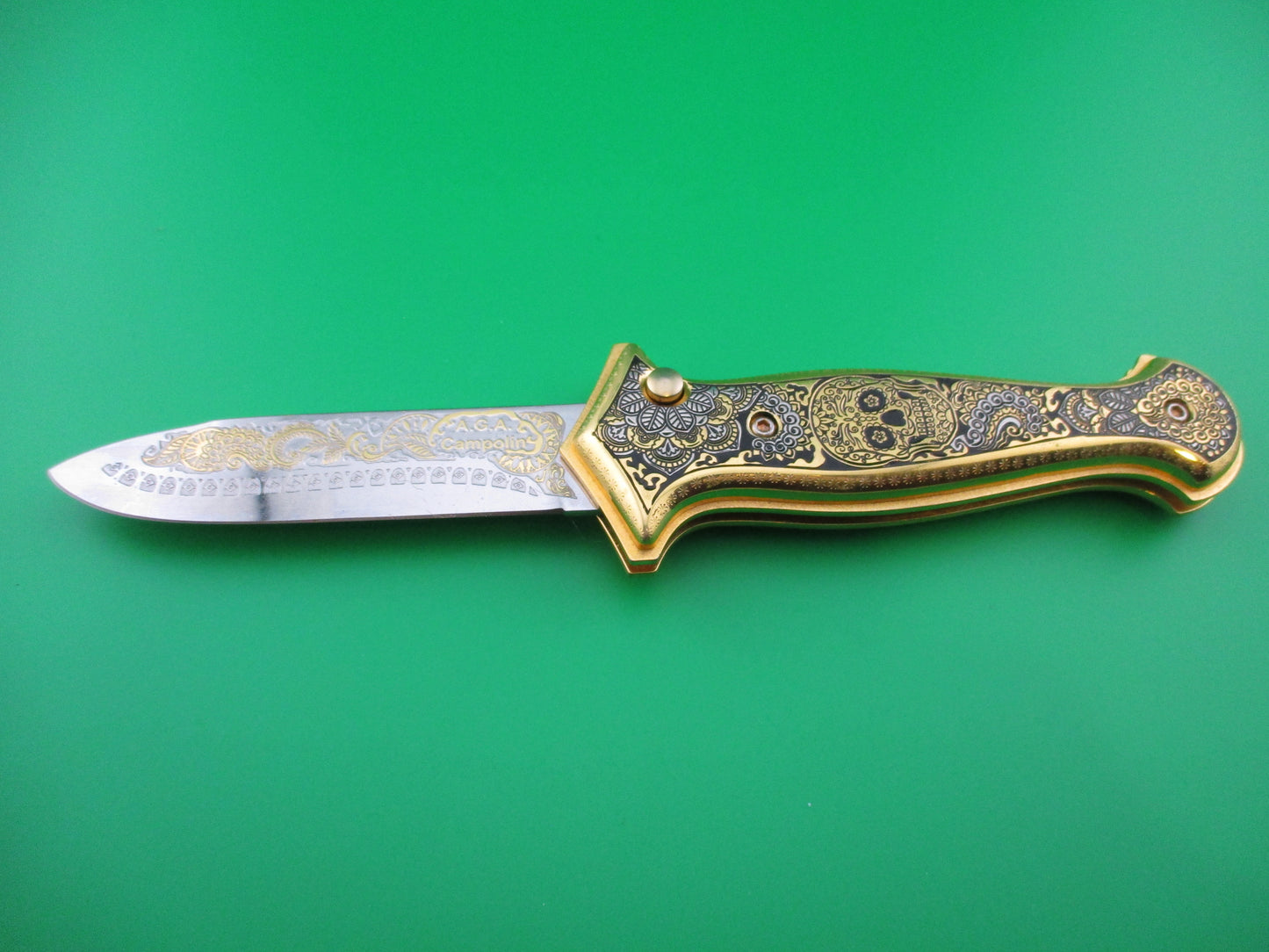 AGA CAMPOLIN GOLD AURY 1 of 20 Dia de la Muertos automatic knife