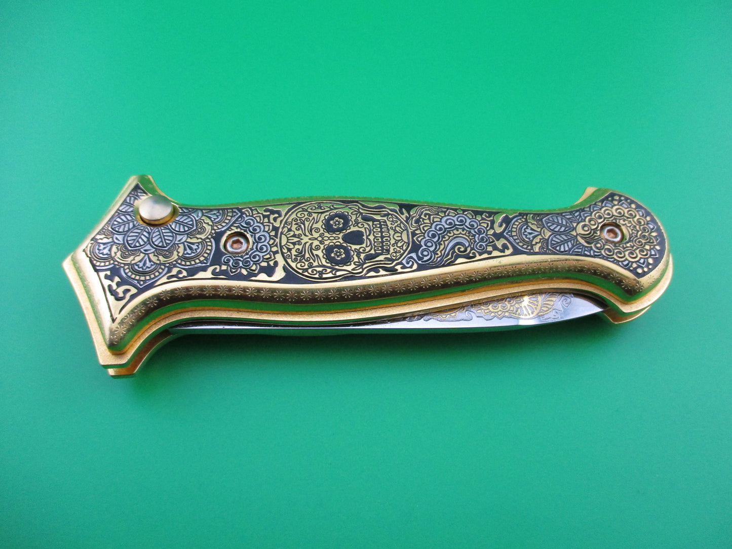 AGA CAMPOLIN GOLD AURY 1 of 20 Dia de la Muertos automatic knife