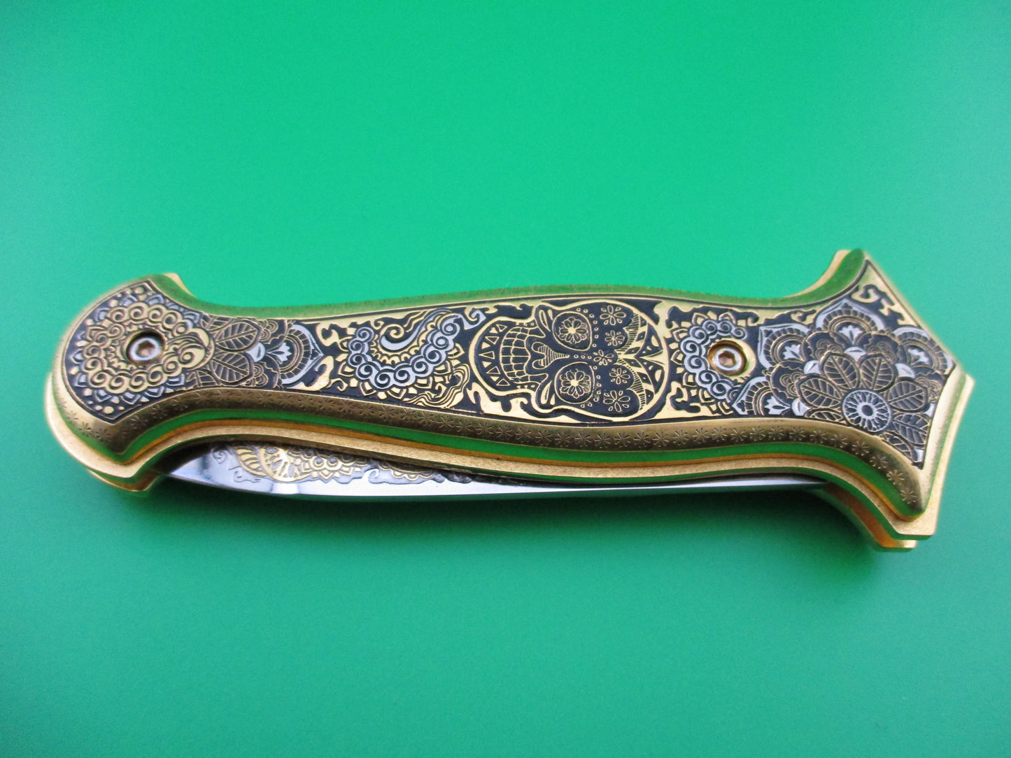 AGA CAMPOLIN GOLD AURY 1 of 20 Dia de la Muertos automatic knife