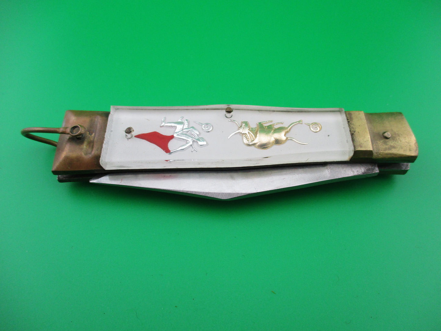 z STAINLESS STEEL Bullfighter Dragon White 19cm Vintage Mexican Souvenir switchblade