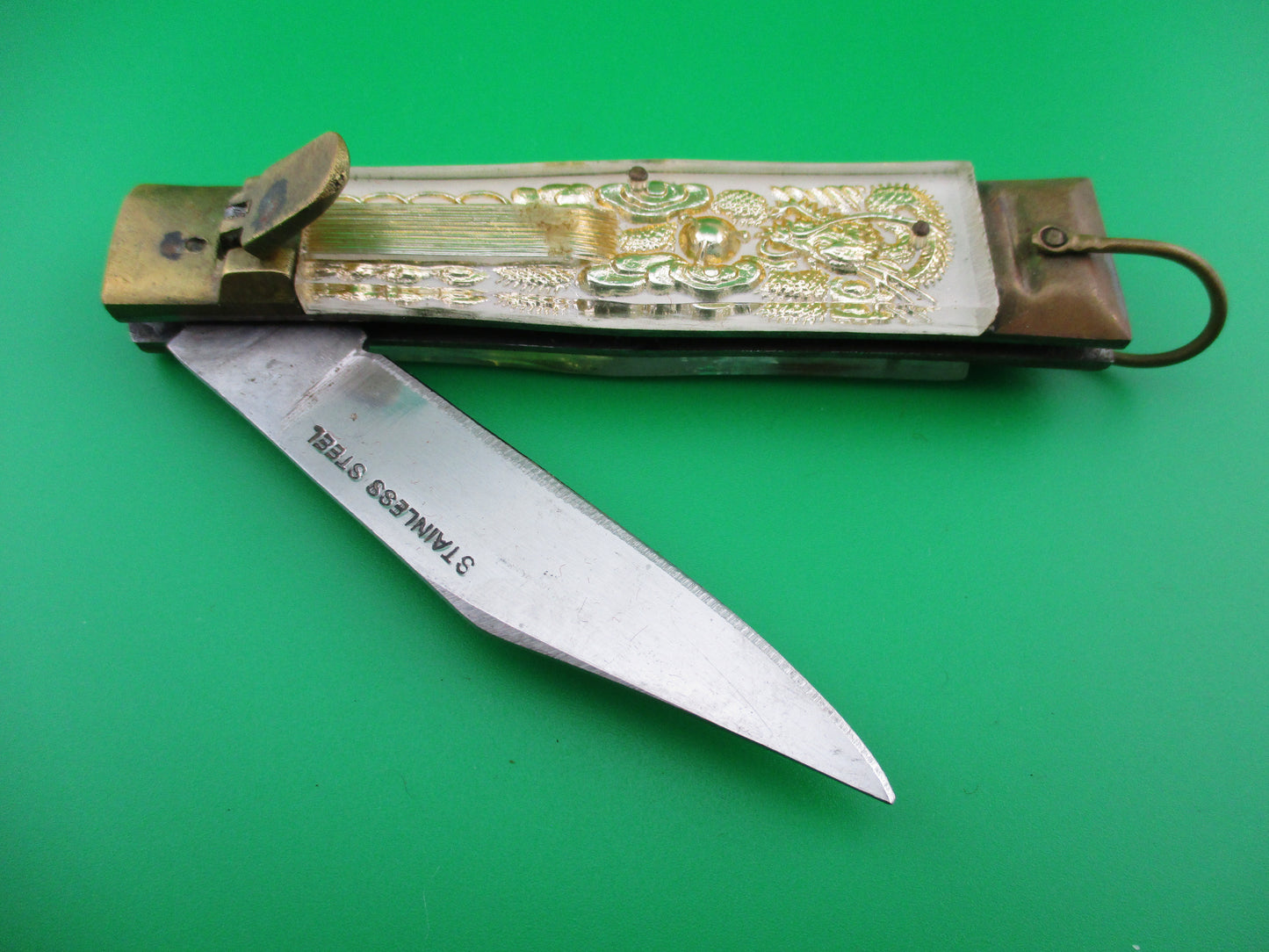 z STAINLESS STEEL Bullfighter Dragon White 19cm Vintage Mexican Souvenir switchblade