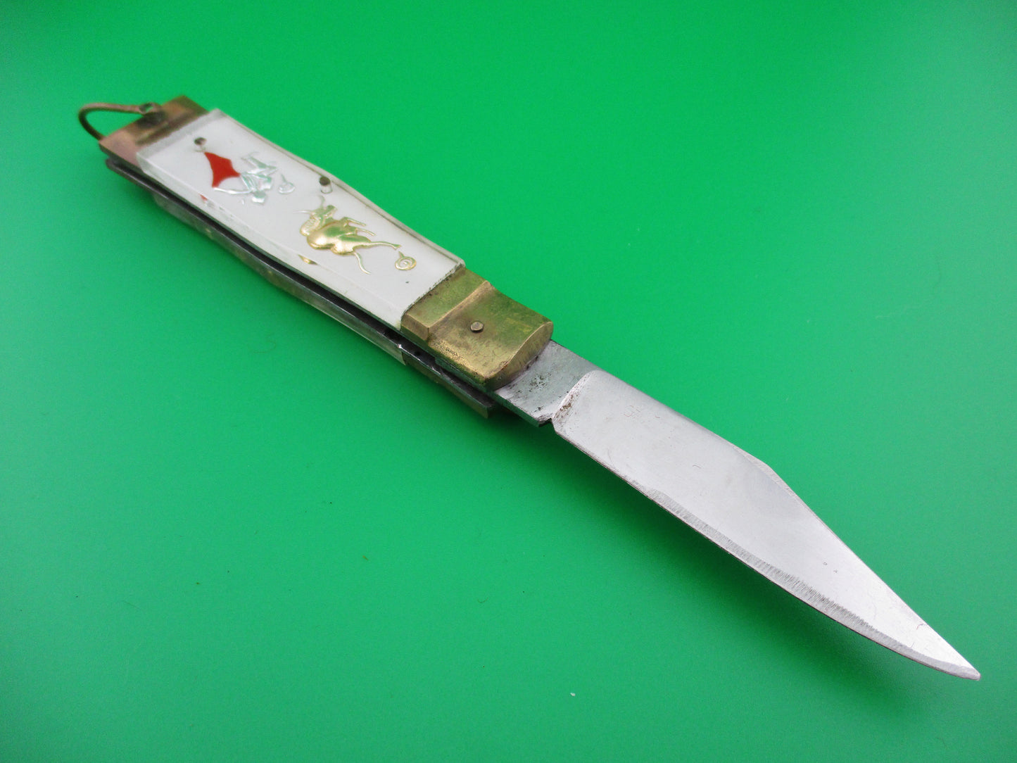 z STAINLESS STEEL Bullfighter Dragon White 19cm Vintage Mexican Souvenir switchblade