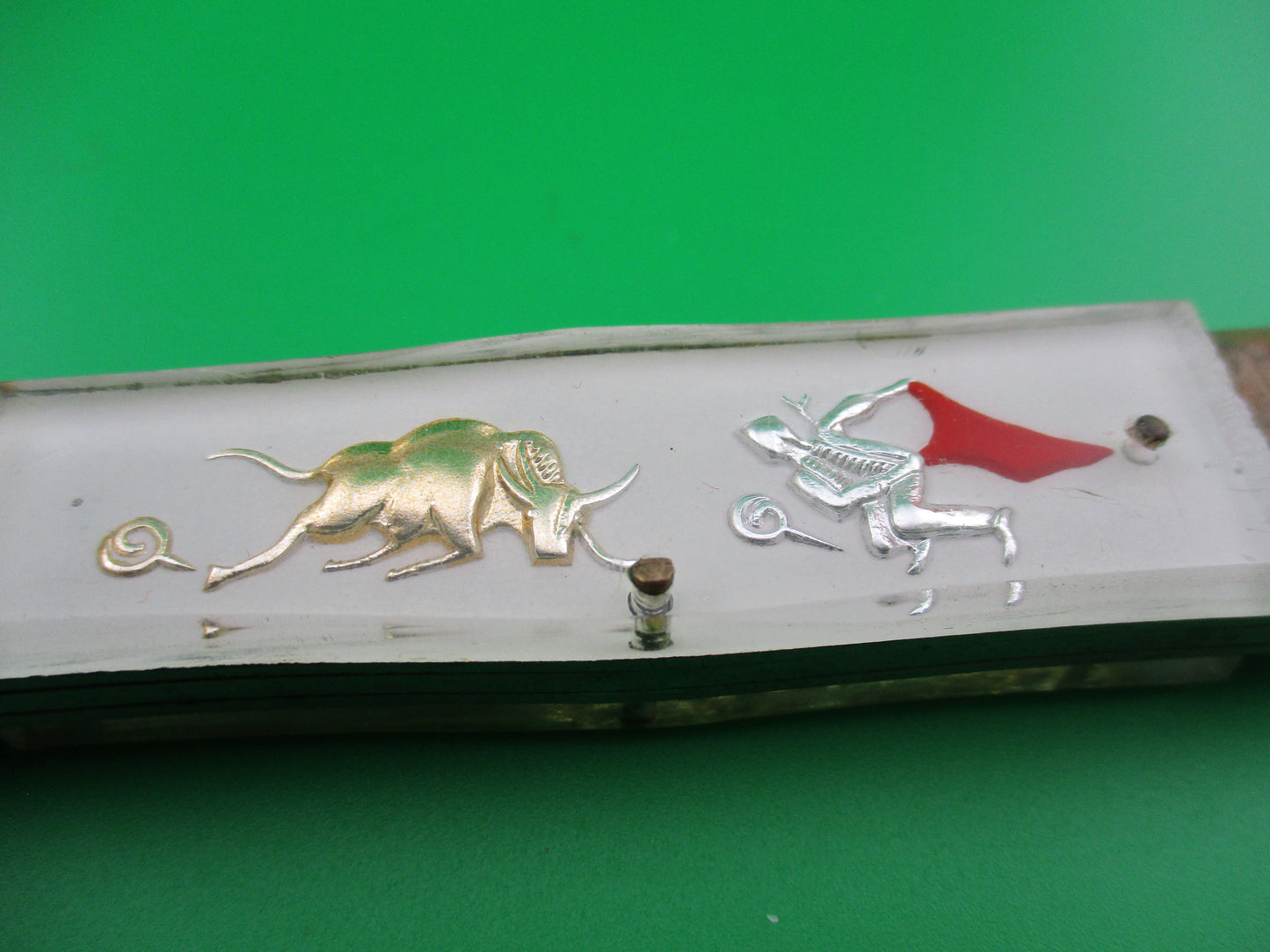 z STAINLESS STEEL Bullfighter Dragon White 19cm Vintage Mexican Souvenir switchblade