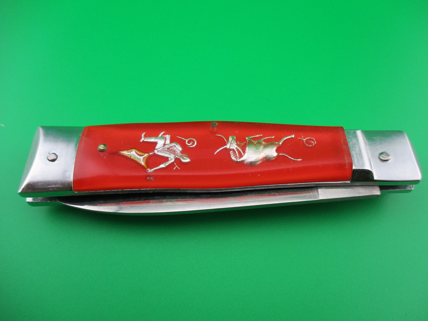 z STAINLESS STEEL Bullfighter Dragon 19cm Vintage Red Mexican Souvenir switchblade knife