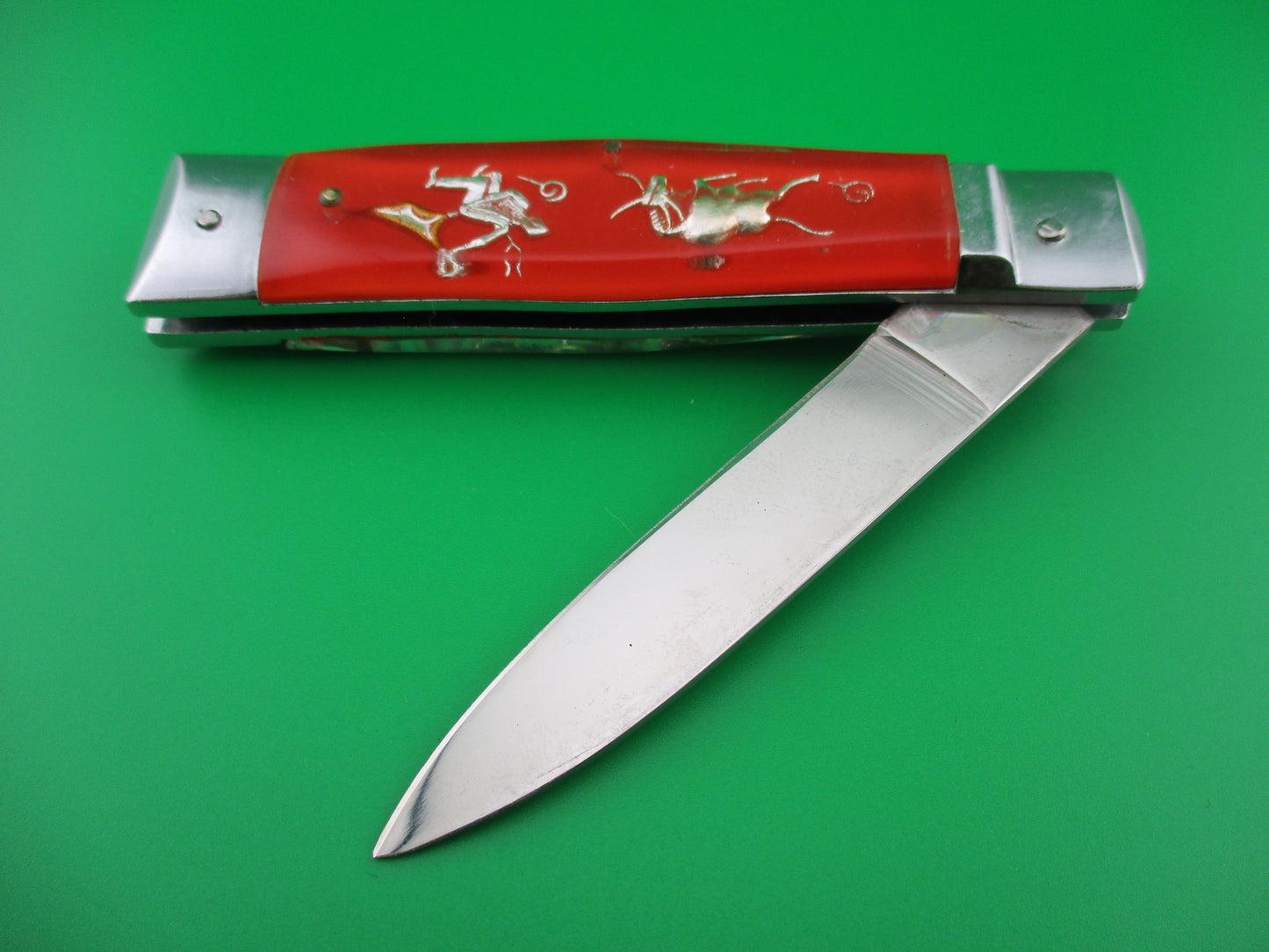 z STAINLESS STEEL Bullfighter Dragon 19cm Vintage Red Mexican Souvenir switchblade knife