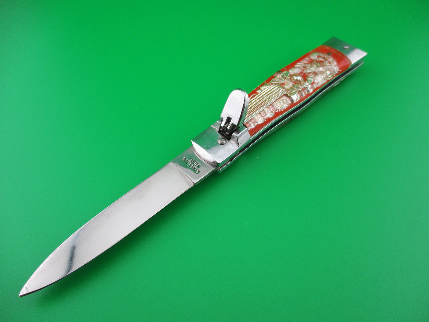 z STAINLESS STEEL Bullfighter Dragon 19cm Vintage Red Mexican Souvenir switchblade knife