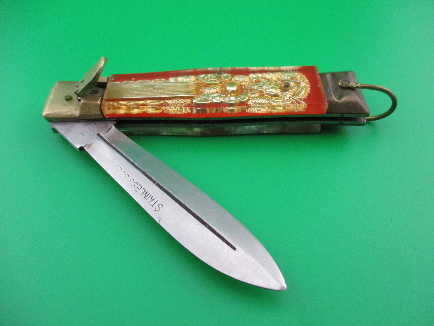 z STAINLESS STEEL Bullfighter Dragon 19cm Vintage Mexican Souvenir Spearpoint switchblade knife