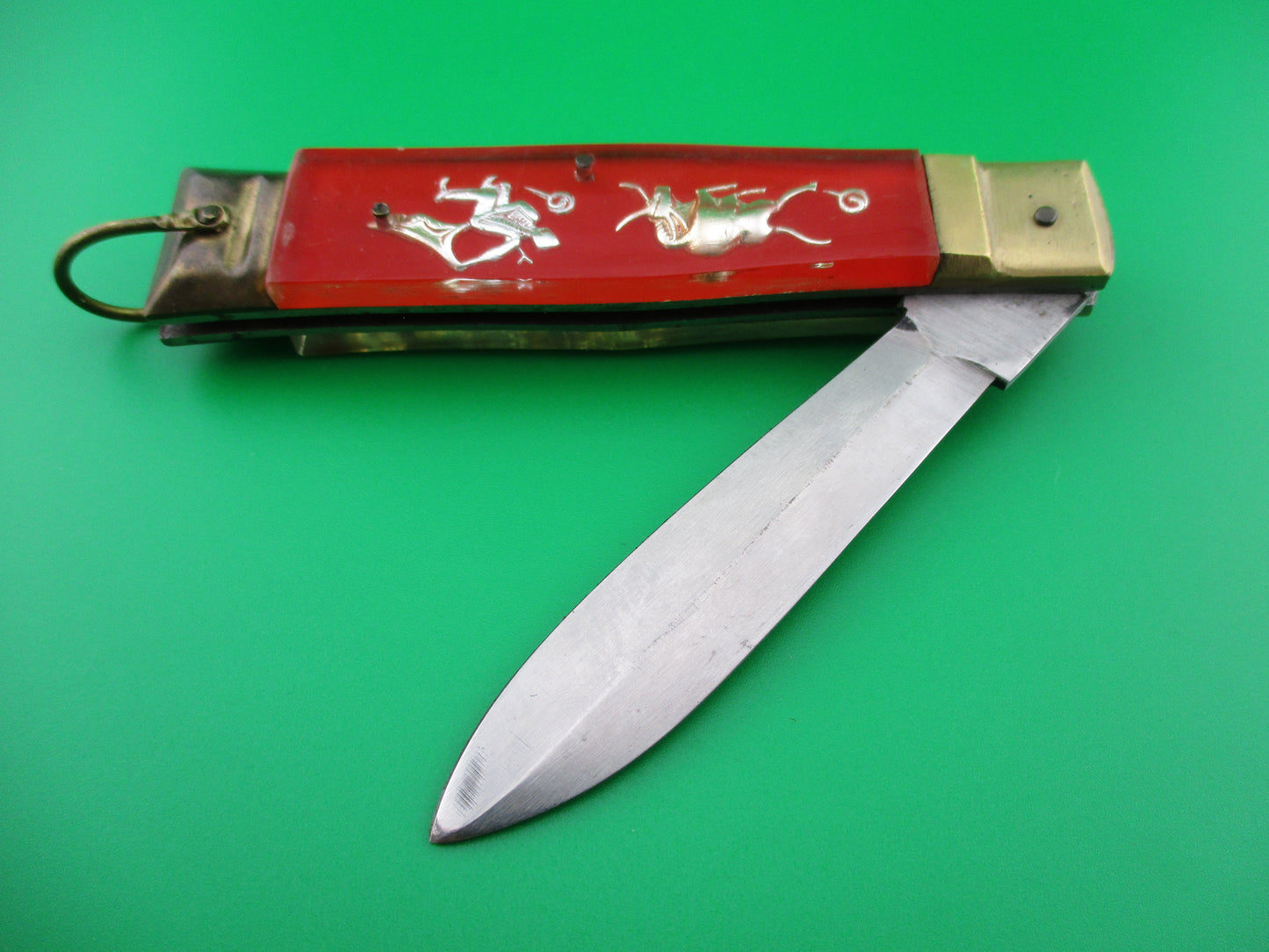 z STAINLESS STEEL Bullfighter Dragon 19cm Vintage Mexican Souvenir Spearpoint switchblade knife