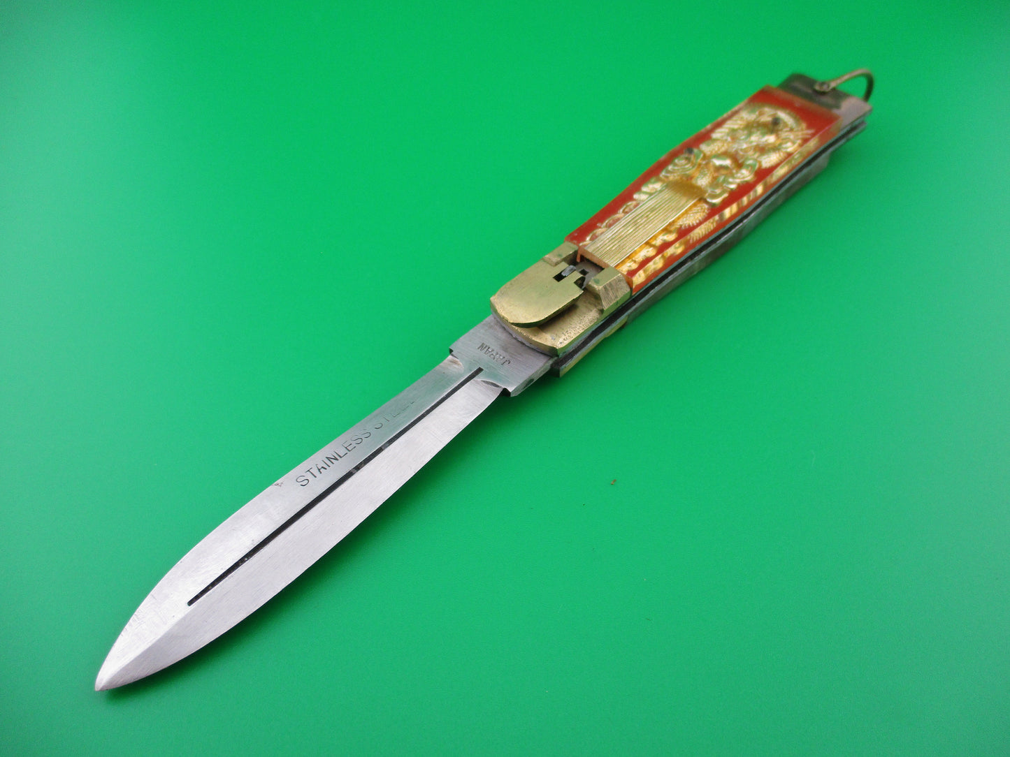 z STAINLESS STEEL Bullfighter Dragon 19cm Vintage Mexican Souvenir Spearpoint switchblade knife