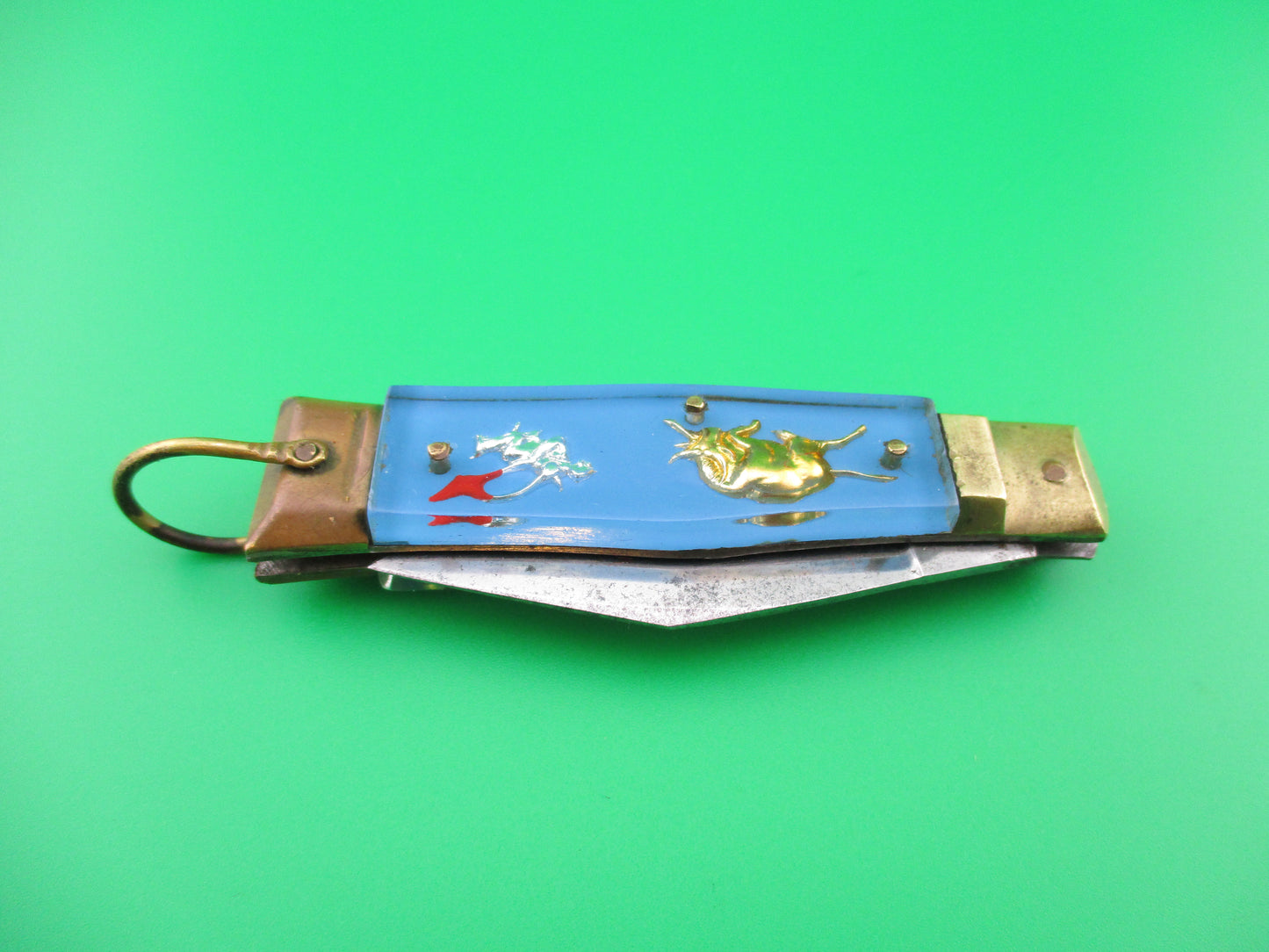 z STAINLESS Bullfighter 14cm Light Blue Stainless Gold Dragon Mexican Souvenir Lever switchblade