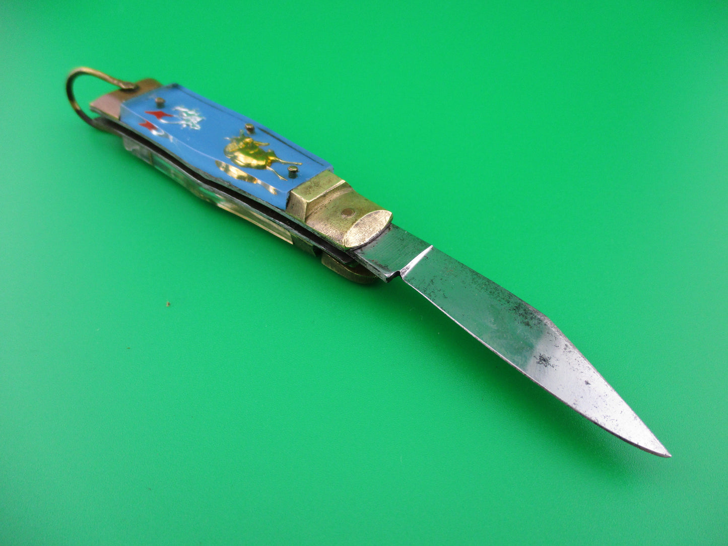 z STAINLESS Bullfighter 14cm Light Blue Stainless Gold Dragon Mexican Souvenir Lever switchblade