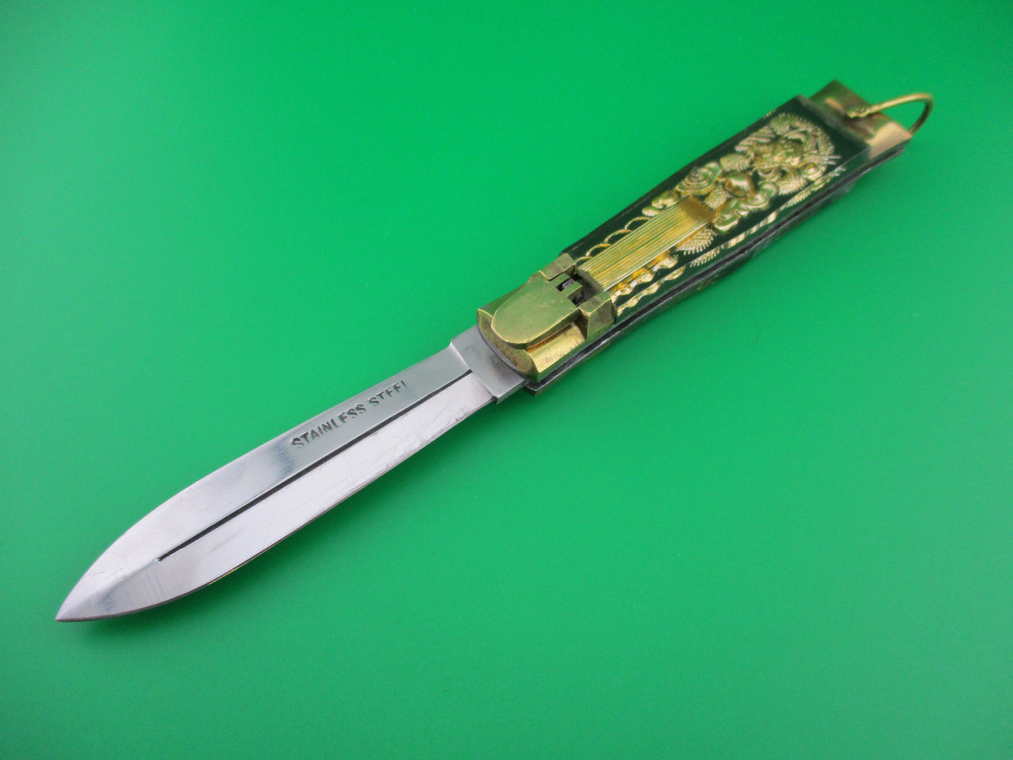 z STAINLESS STEEL Bullfighter Dragon 19cm Vintage Japanese lever Spearpoint switchblade