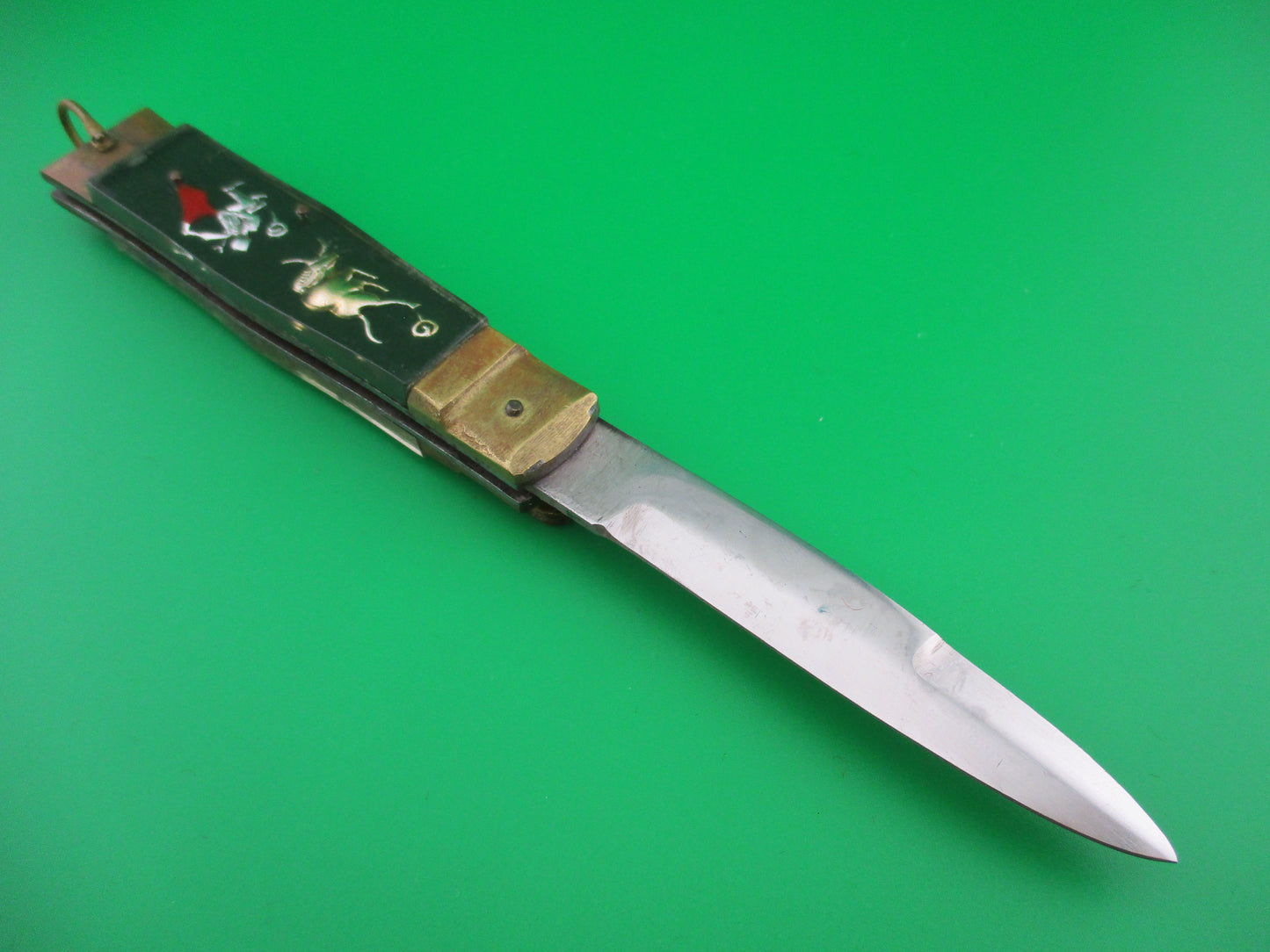 z STAINLESS STEEL Bullfighter Dragon 19cm Vintage Mexican souvenir lever knife w bayonet blade