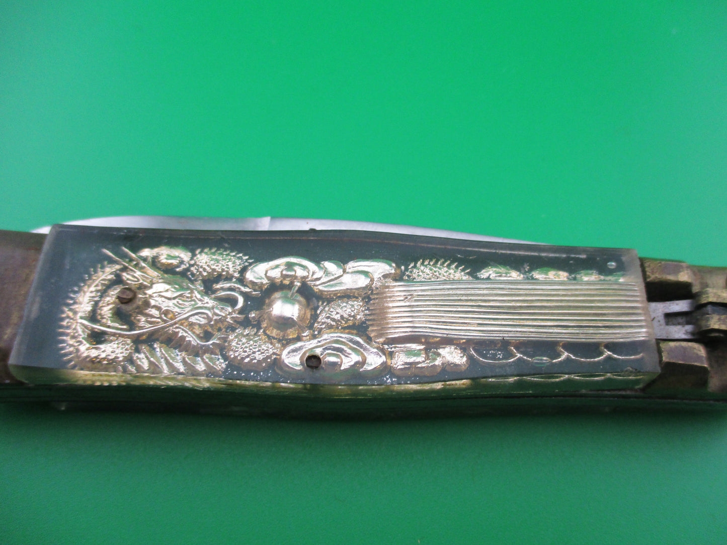 z STAINLESS STEEL Bullfighter Dragon 19cm Vintage Mexican souvenir lever knife w bayonet blade