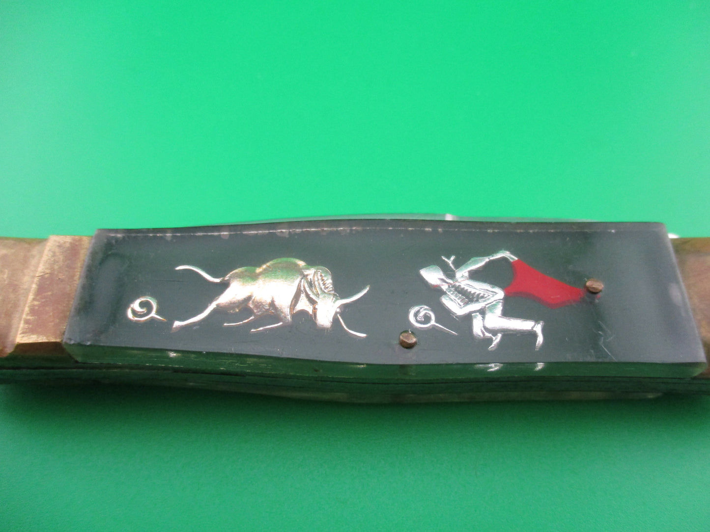 z STAINLESS STEEL Bullfighter Dragon 19cm Vintage Mexican souvenir lever knife w bayonet blade