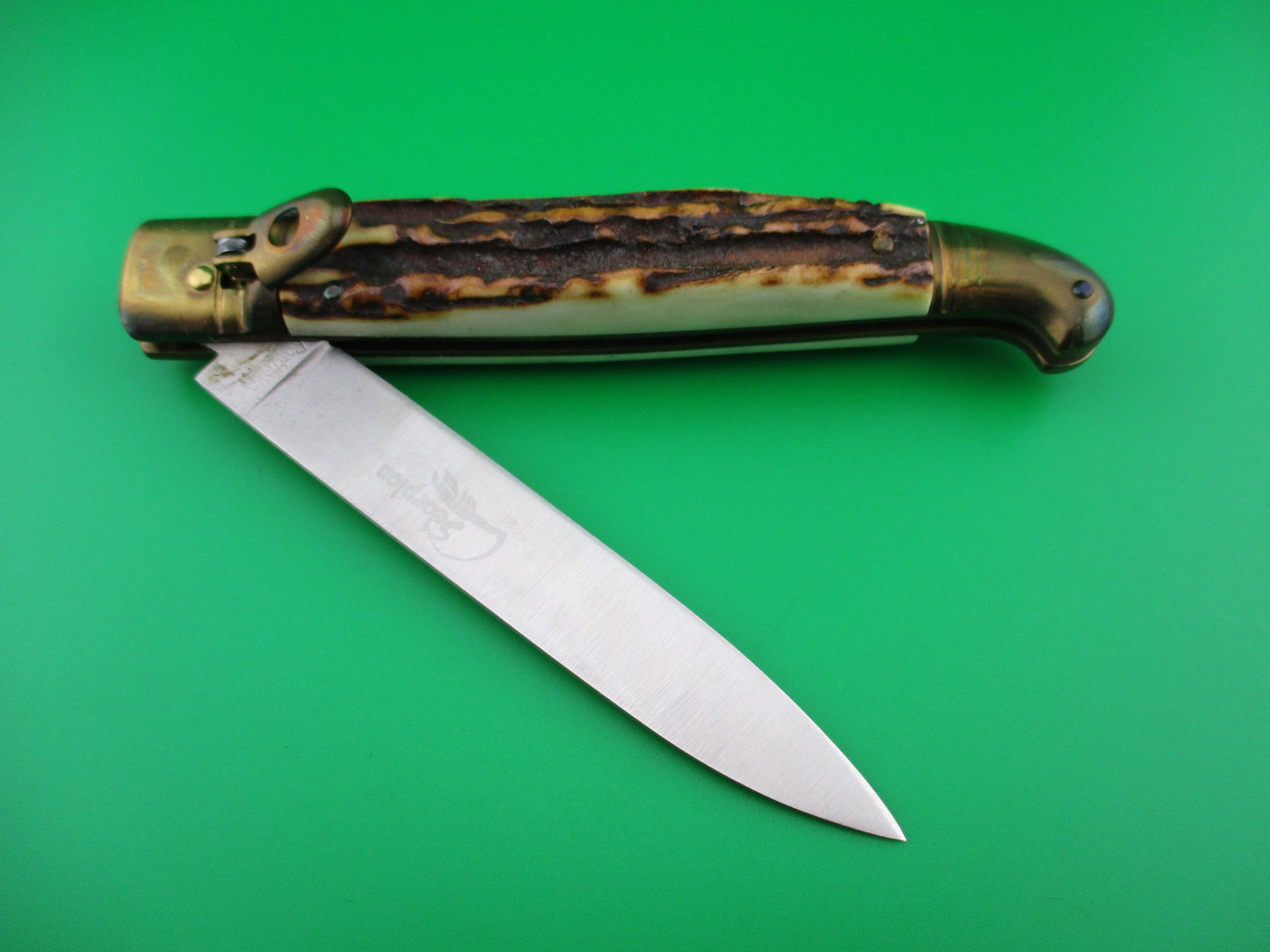z Rostfrei Scorpion 24cm Stag Italian Birds Head Lever automatic knife