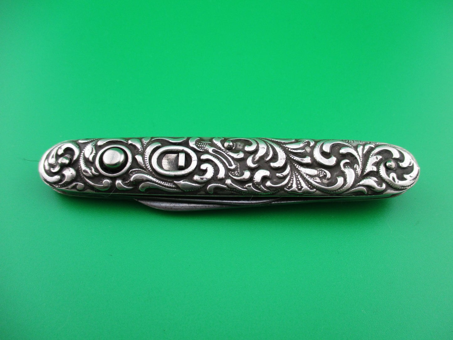 Schrade Cut Co medium double Sterling Silver Scroll switchblade knife