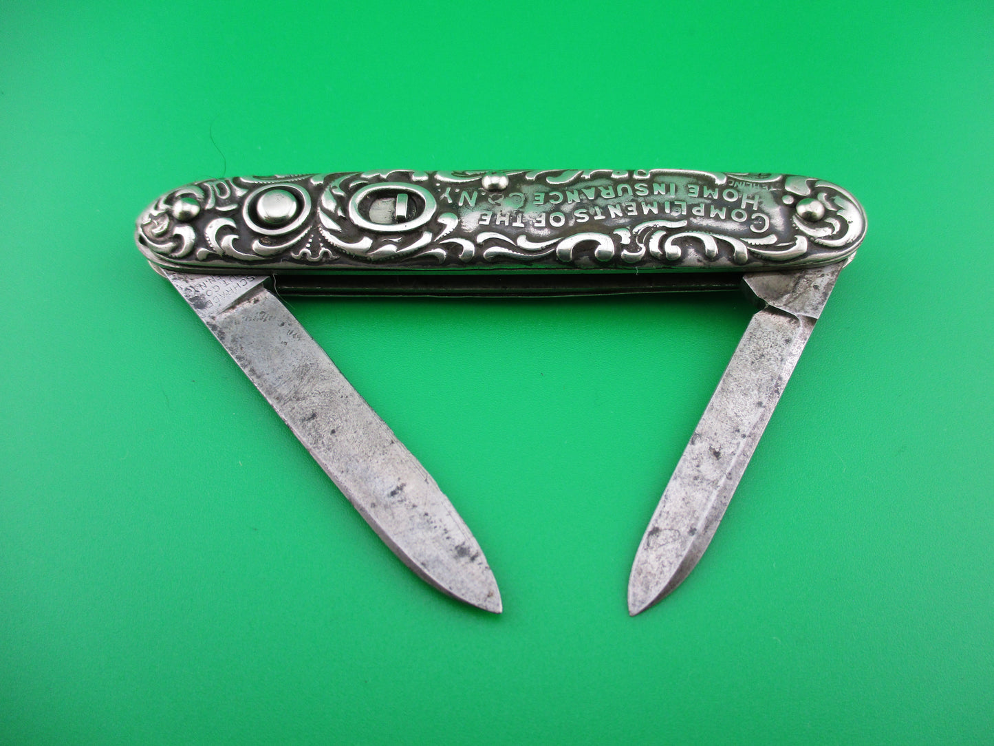 Schrade Cut Co medium double Sterling Silver Scroll switchblade knife