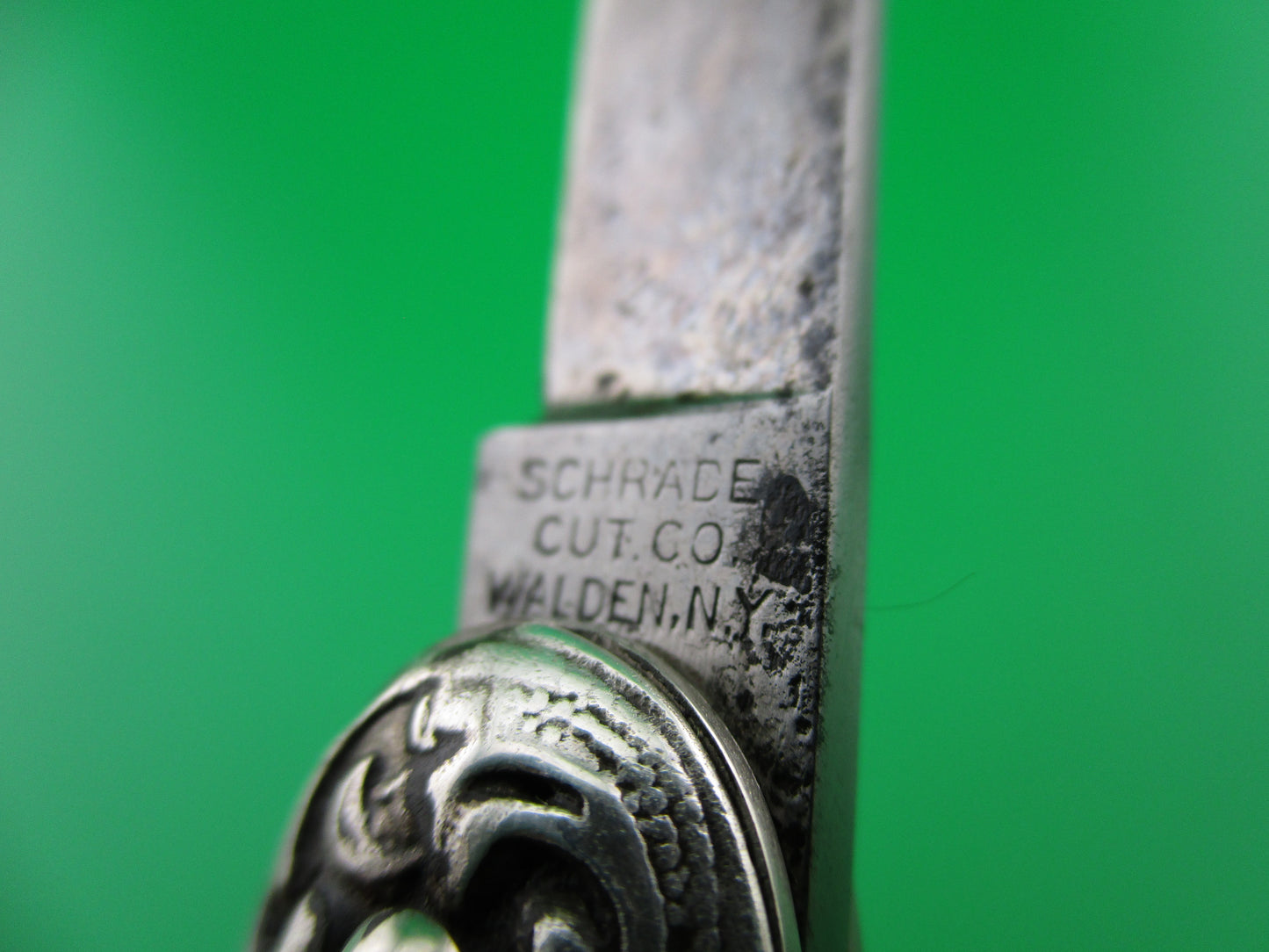 Schrade Cut Co medium double Sterling Silver Scroll switchblade knife