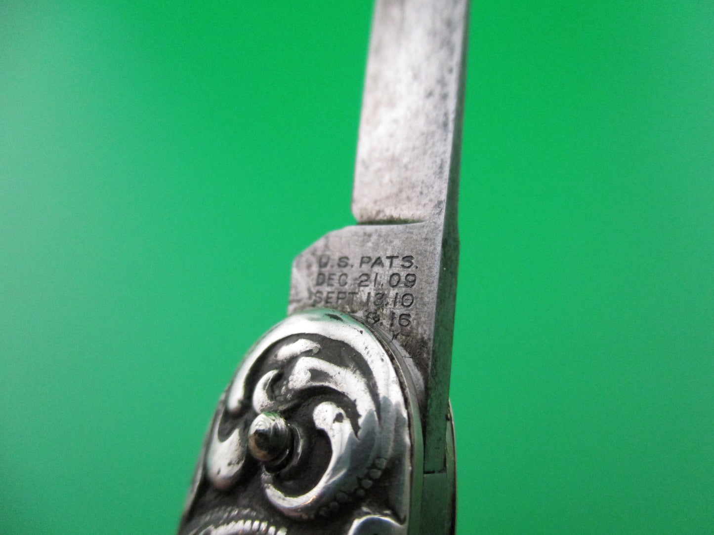 Schrade Cut Co medium double Sterling Silver Scroll switchblade knife