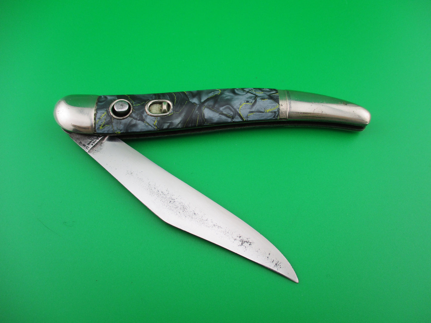 z Hammer Brand Imperial Toothpick Blue Pearl Yellow swirl vintage switchblade