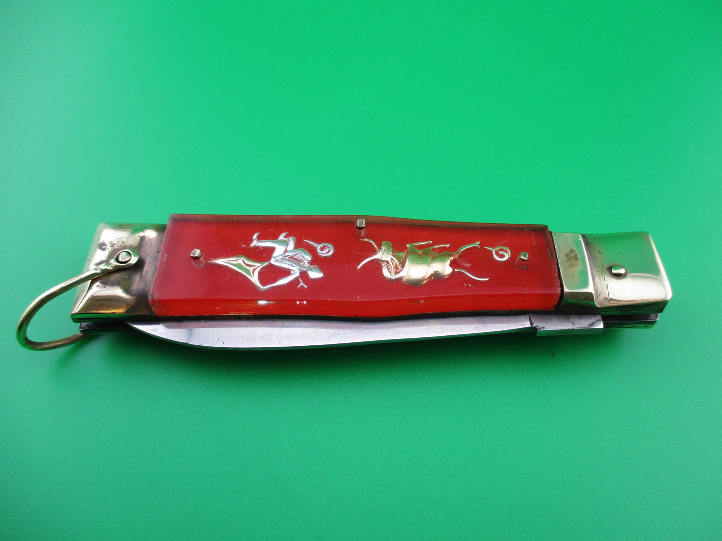 STAINLESS STEEL Bullfighter Dragon 19cm Vintage Mexican Souvenir Spearpoint switchblade knife
