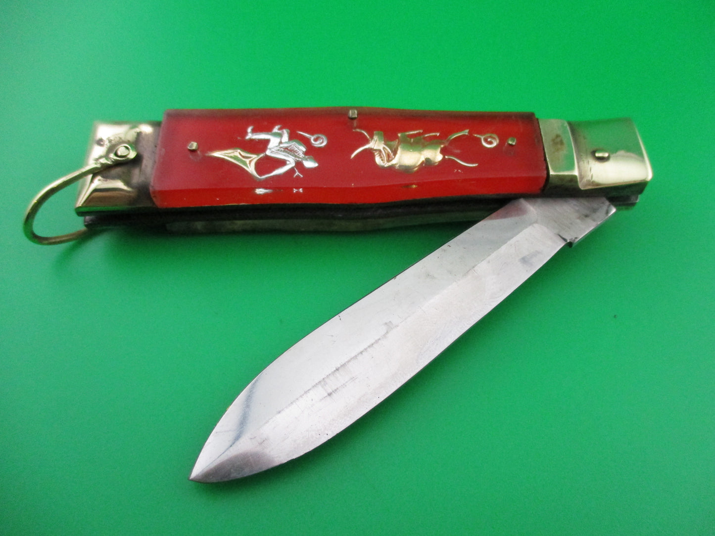 STAINLESS STEEL Bullfighter Dragon 19cm Vintage Mexican Souvenir Spearpoint switchblade knife